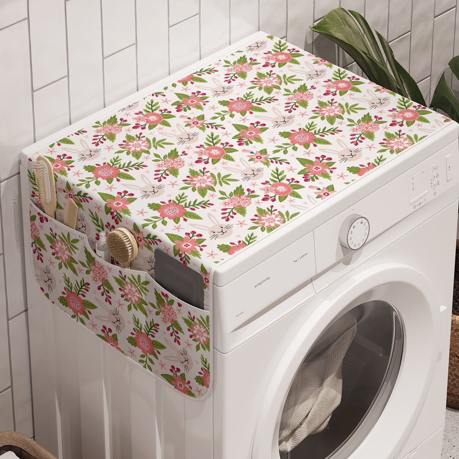 Waschmaschine Blumen Anti-Rutsch-Stoffabdeckung Blumen Abakuhaus und und Trockner, Hasen für Badorganizer Muster