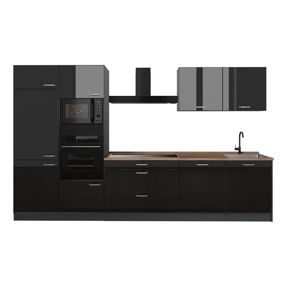 Vicco Küchenzeile R-Line, Schwarz Hochglanz/Anthrazit, 340 cm Arbeitsplatte Goldkraft...