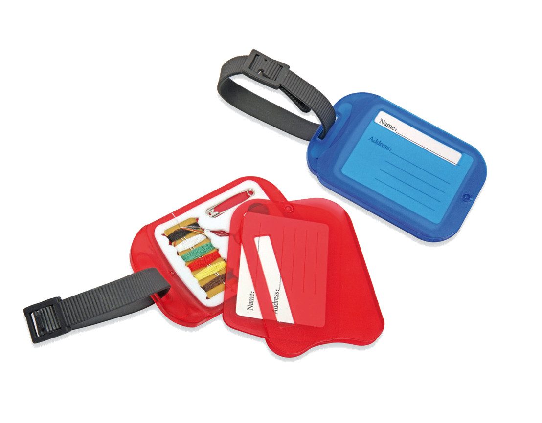 Best Offer Gepäckanhänger 2x Kofferanhänger / mit integrierten Nähset / Farbe: je 1x rot + blau