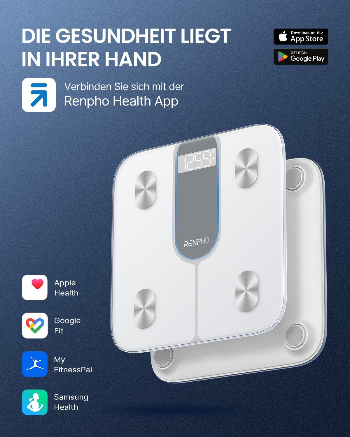 RENPHO Körper-Analyse-Waage Elis 1C Smart Body Scale A033, Smarte Körperanalysewaage mit 13 essentiellen Körpermessungen – Bild 5 von 5
