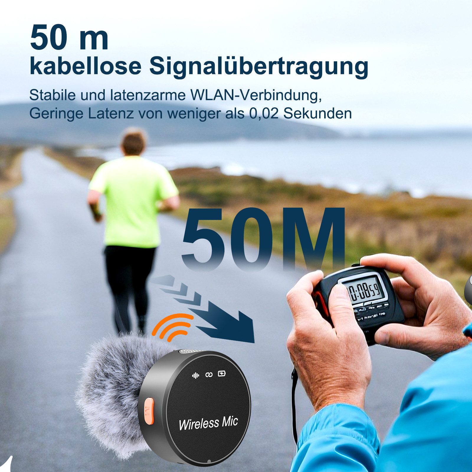 CkeyiN Mikrofon Kabelloses Lavaliermikrofon für Kamera, iPhone, Android, PC, 18H Akkulaufzeit, 50m Reichweite mit Geräuschisolierung für Vlog