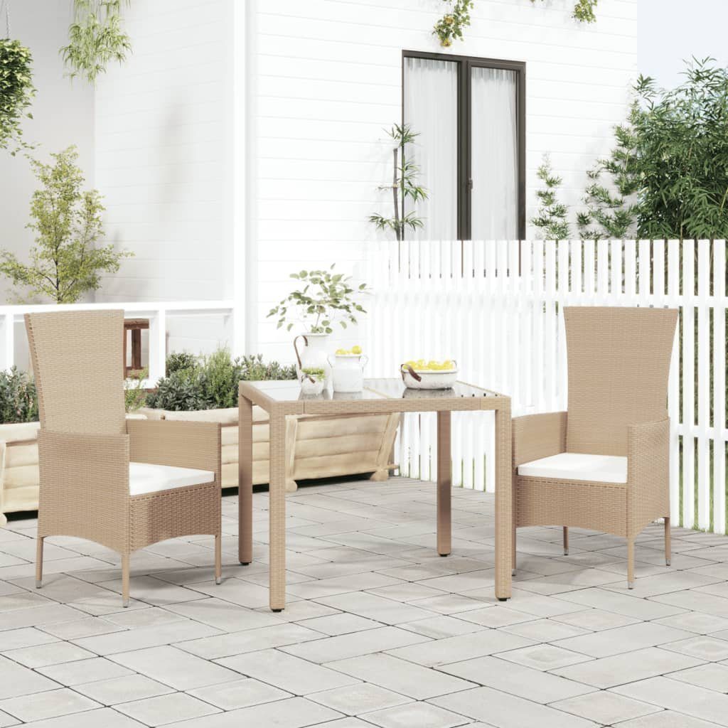 furnicato Gartenstuhl Gartenstühle mit Kissen 2 Stk. Poly Rattan Beige