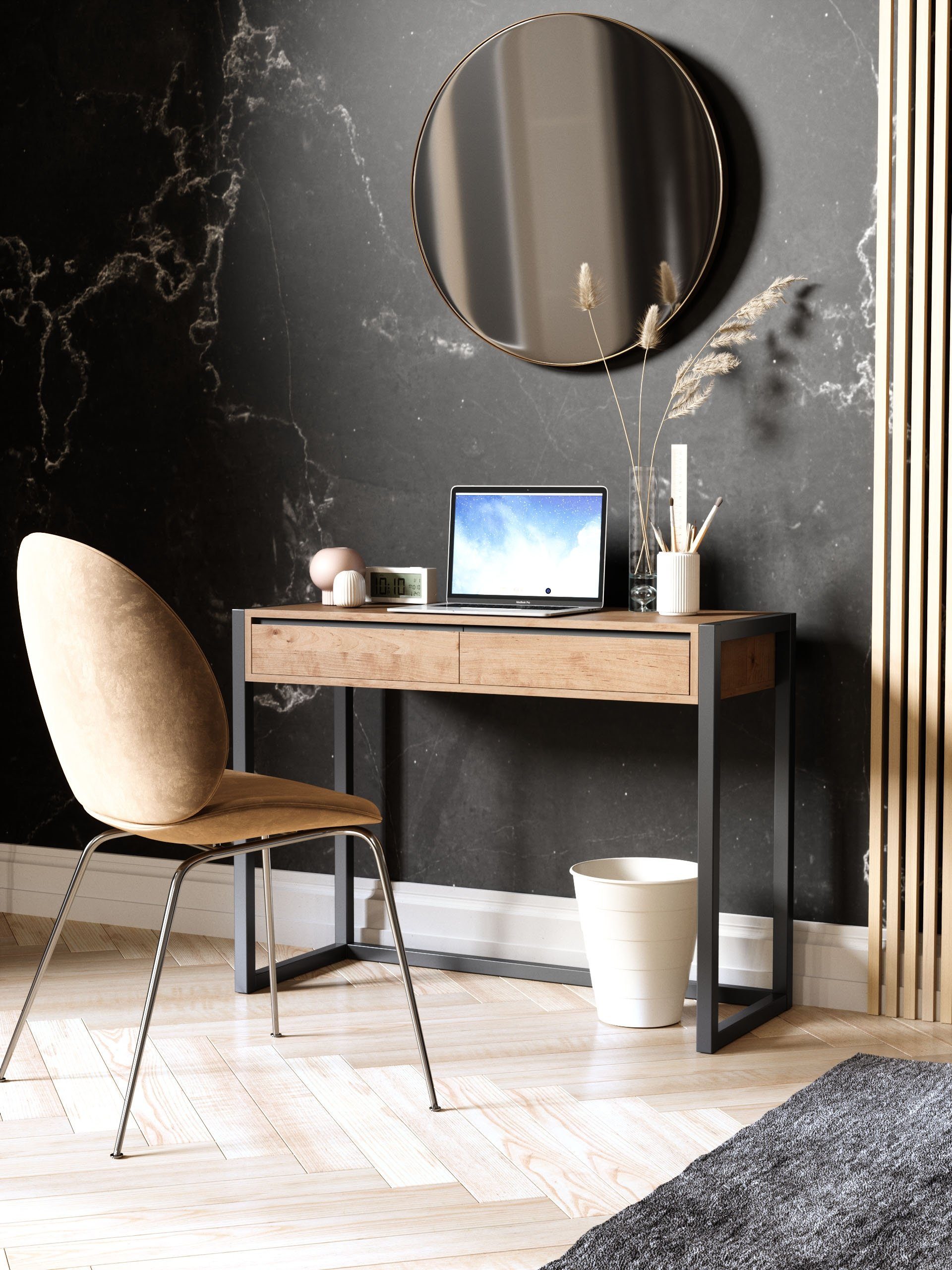Newroom Konsolentisch Vincent, Wildeiche Schreibtisch Klein Vintage Indurstrial Laptoptisch Wohnzimmer