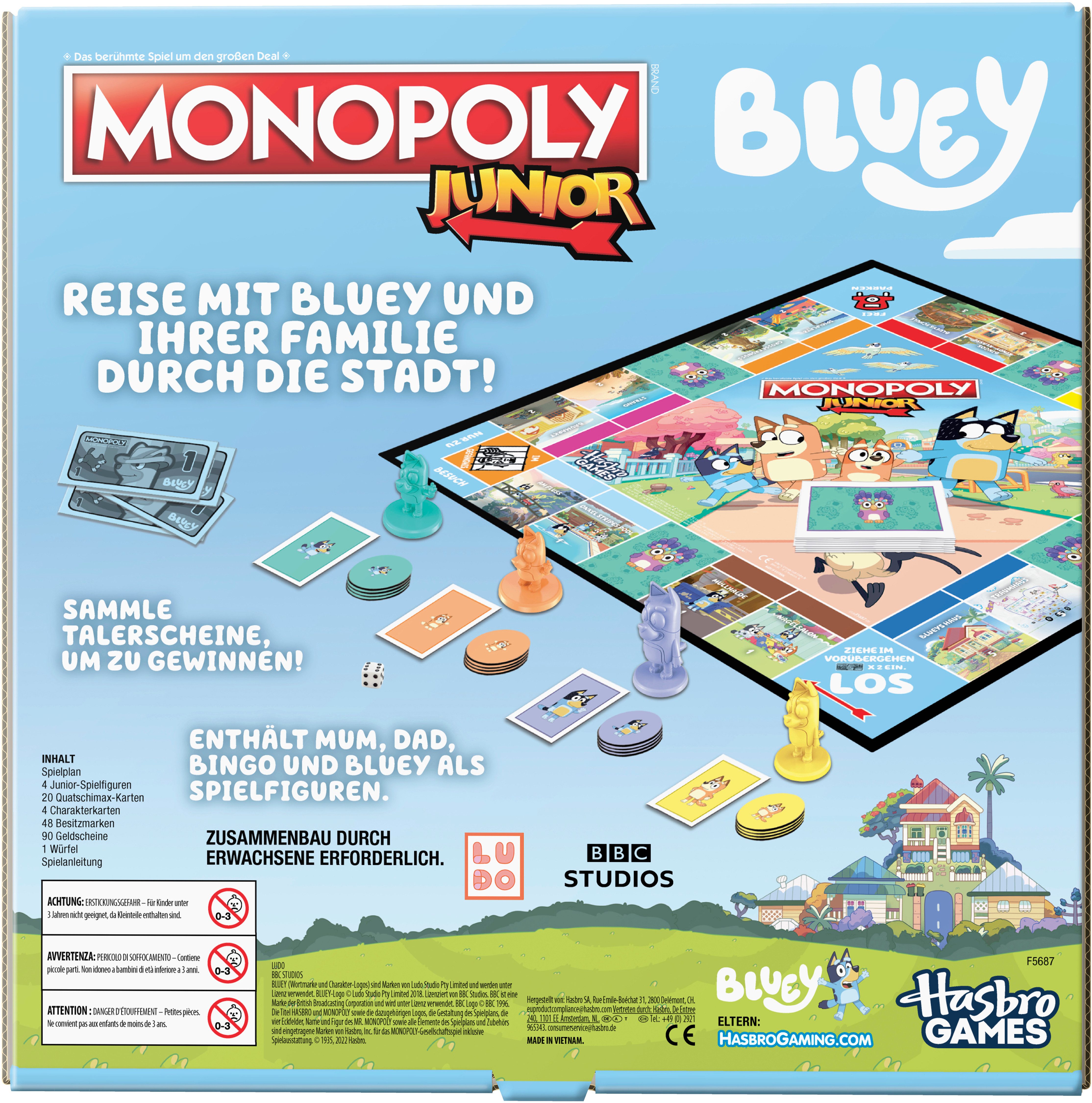 Hasbro Spiel Monopoly Junior: Bluey Edition, Kinderspiel