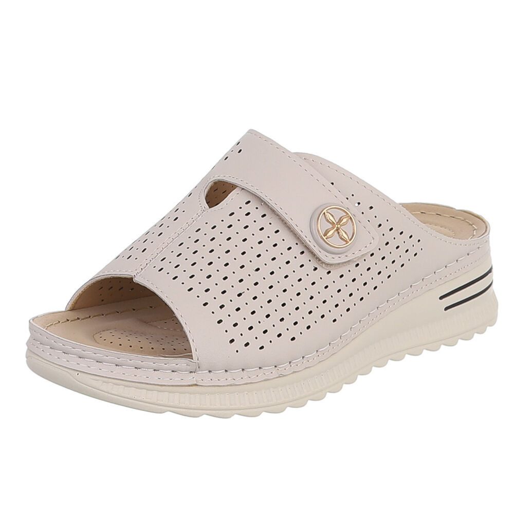 Ital-Design Damen Pantolette mit Lochung und Schmuckdetail Plateausandaletten (91849161) Keilabsatz/Wedge Keilsandaletten in Beige