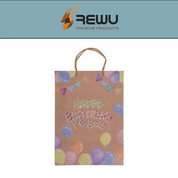 ReWu Geschenkbox Geschenktüten Set 4fach aus Kraftpapier Happy Birthday