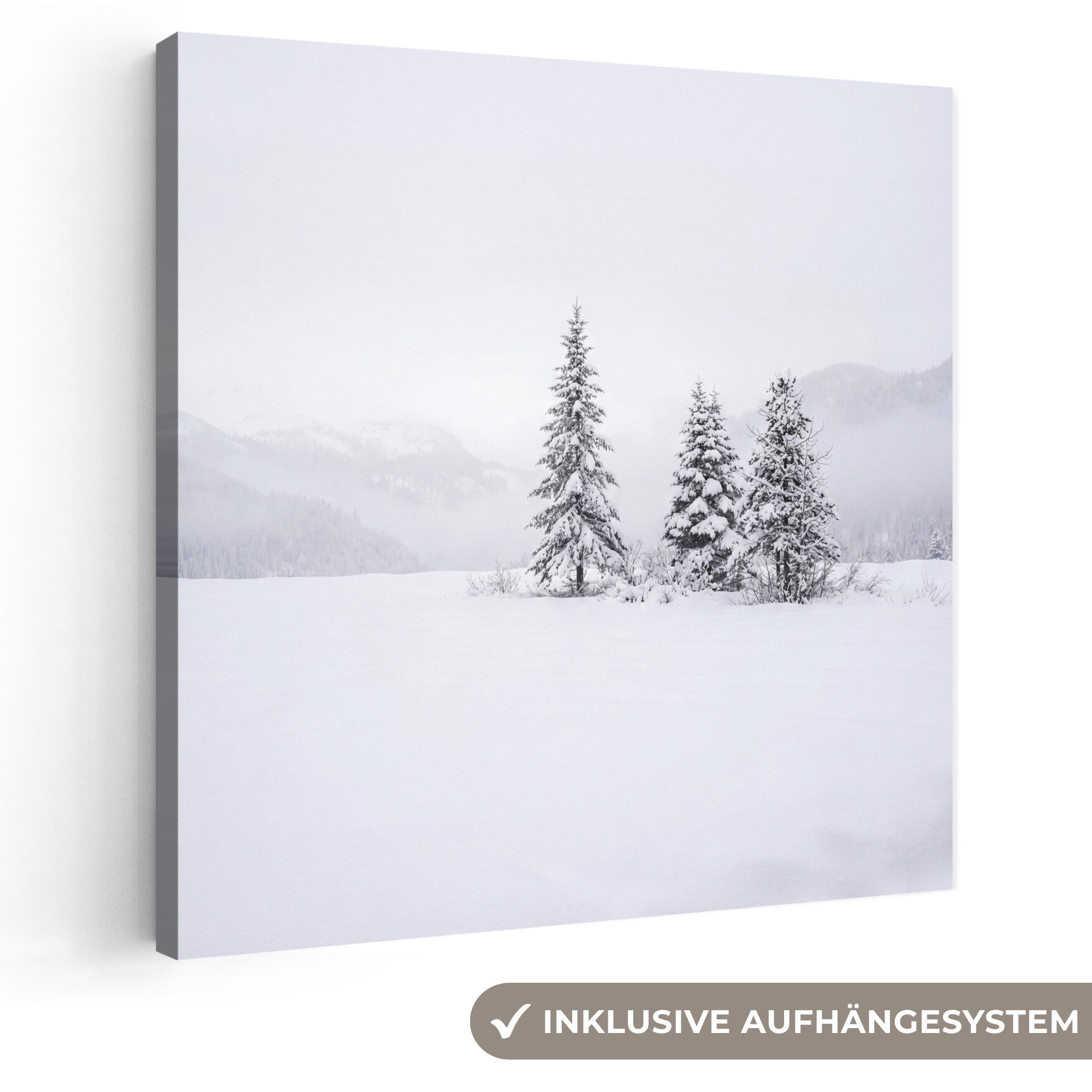 OneMillionCanvasses® Leinwandbild Fichte - Schnee - Winter - Landschaft - Stille, Fotodruck (1 St), Wandbild, Deko Schlafzimmer Wohnzimmer Flur 20x20 cm