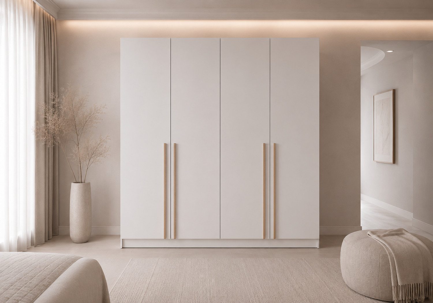 MOEBLO Drehtürenschrank Glamy 4D Wood (Moderner 4-türiger Kleiderschrank mit viel Stauraum, Einlegeböden – Ideal für Schlafzimmer, Ankleidezimmer oder Jugendzimmer, Schrank Garderobe Drehtürenschrank - holz griffe) (BxHxT): 200 x 210 x 57 cm
