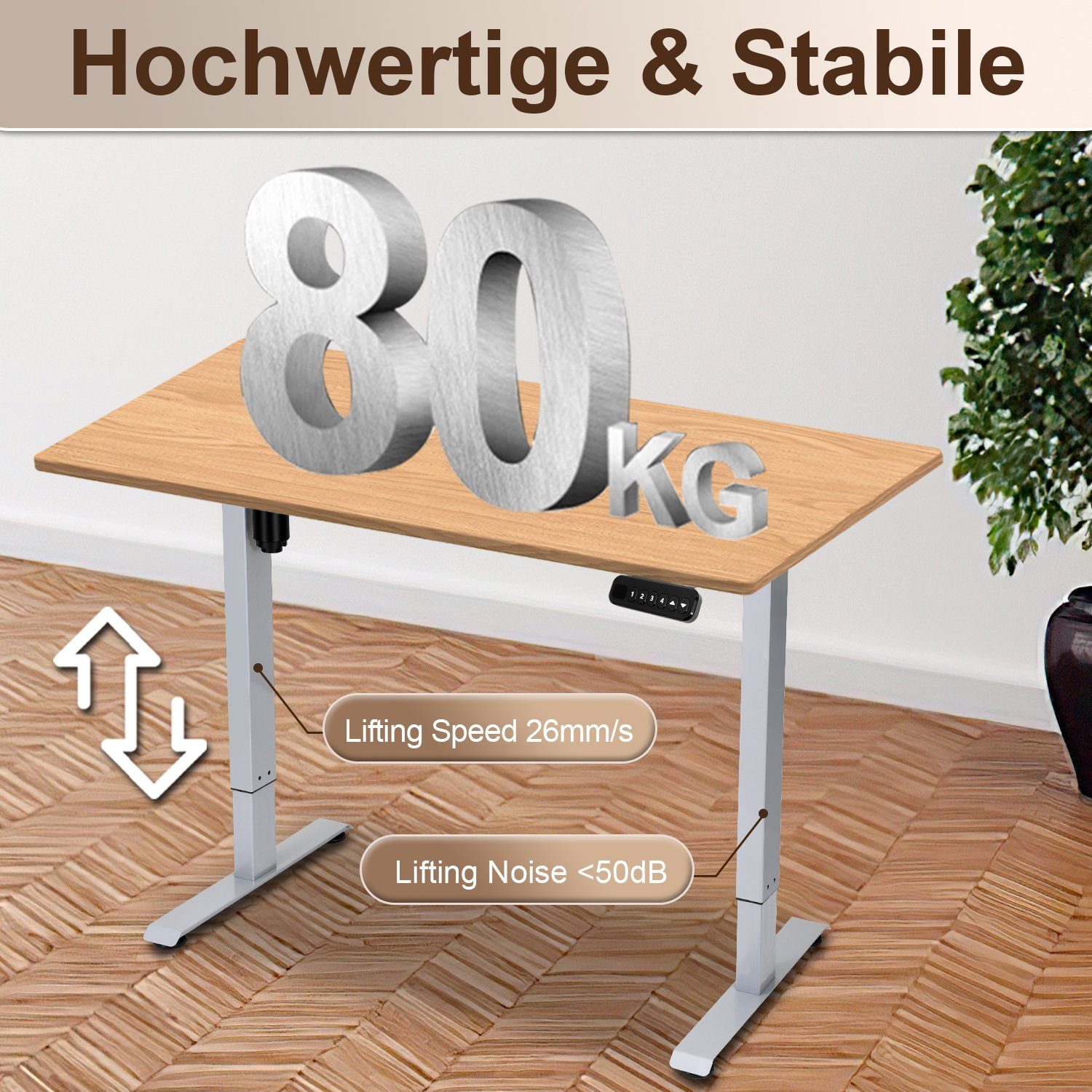 Höhenverstellbarer Lospitch (Spar-Set, Tisch 80kg höhenverstellbarer 4-Memory-Funktion, belastbar Schreibtisch cm, bis Schreibtisch 1 Tisch), 5-St., Kollisionschutz Teleskop Grau 71-119