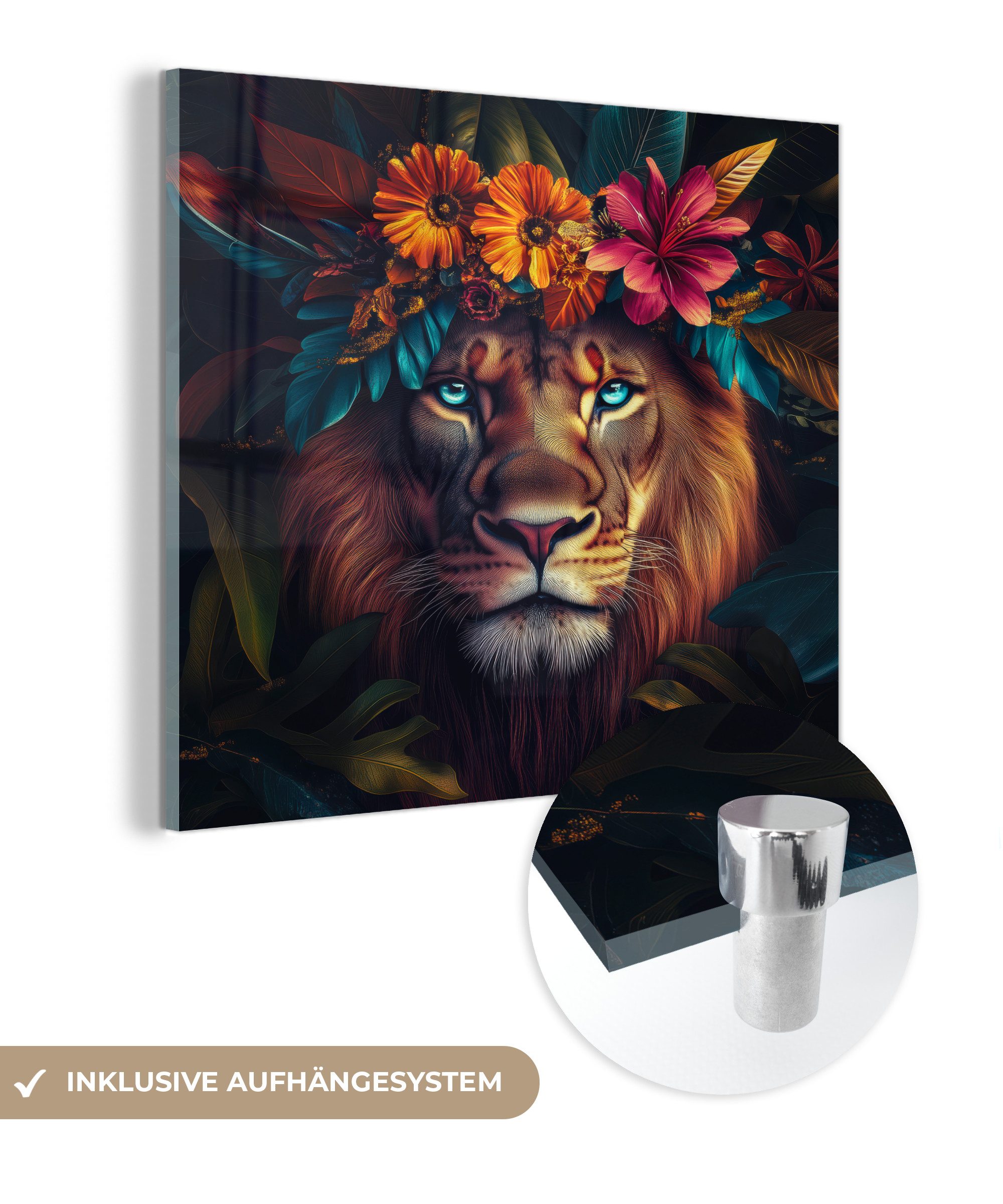 MuchoWow Acrylglasbild Löwe - Blumen - günstig online kaufen