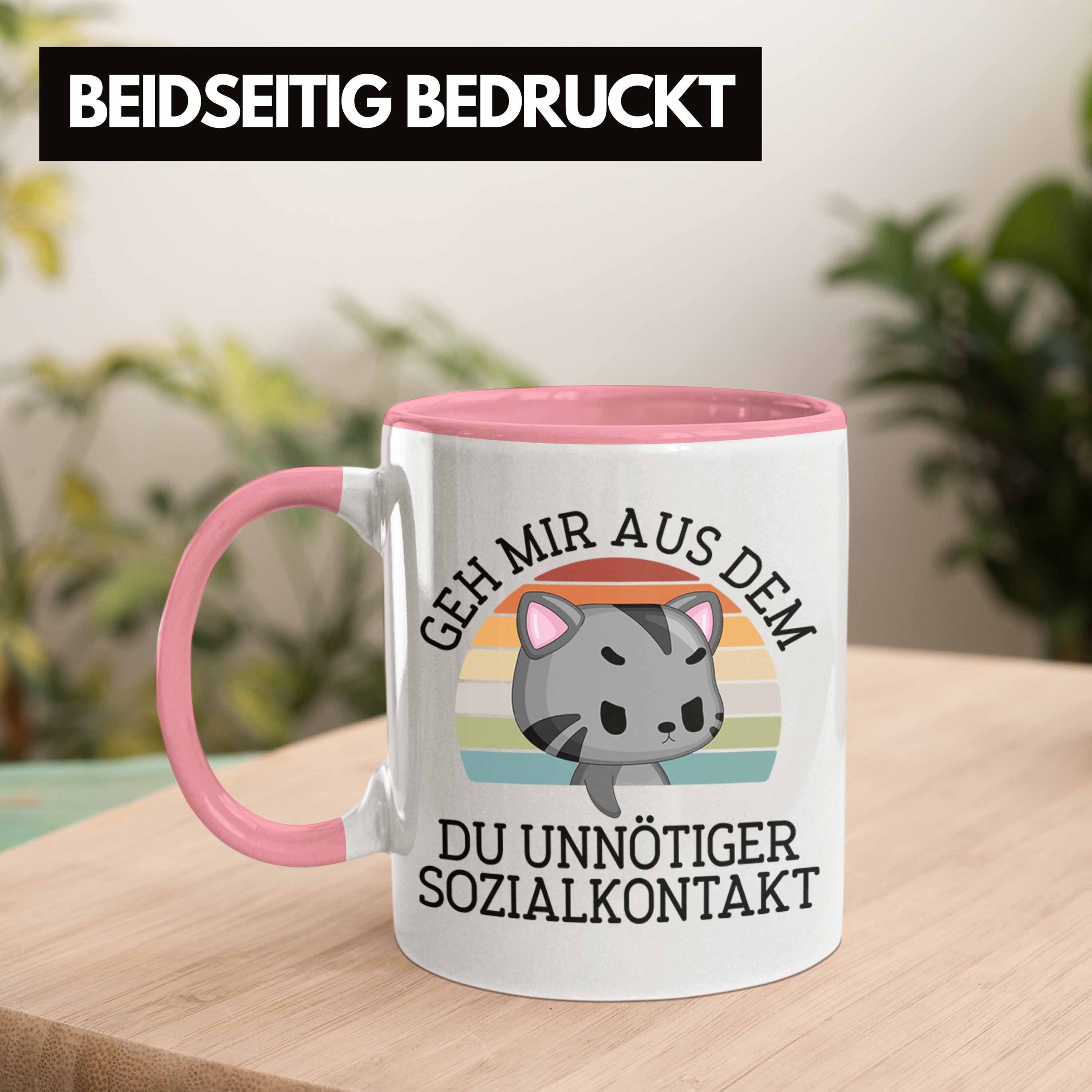 Trendation Tasse Trendation Witzige Tasse Männer Rosa - Sozialkontakt Unnötiger für Aus Frauen Geh Geschenk Weg Du Lustige Mir Dem Tasse Katze