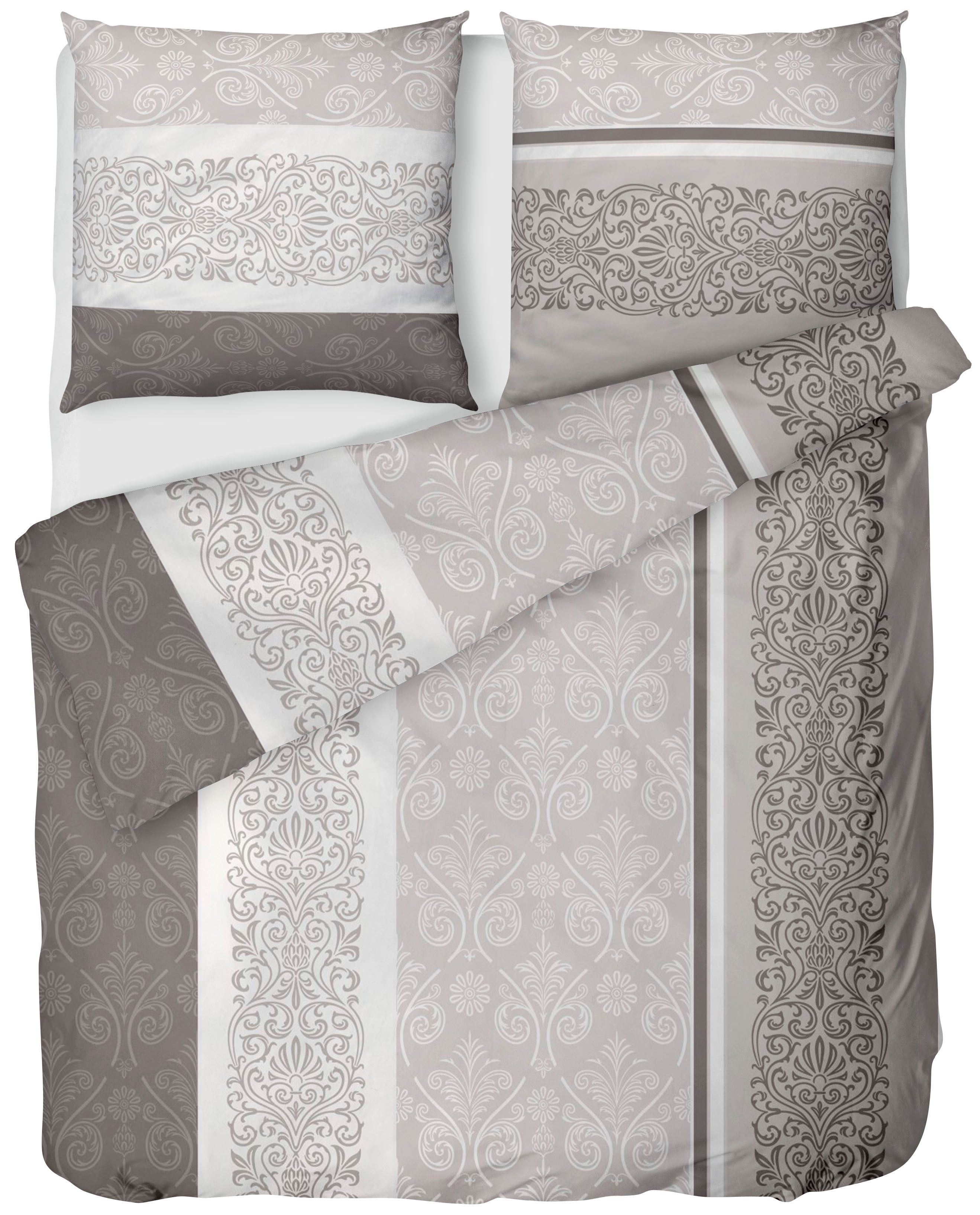 LINKHOFF Bettwäsche Biber Bettwäsche 135x200cm - 155x220cm Oxford Beige - Weiß, Bettwäsche-Set - Winter Bettwäsche - Winterbettwäsche 135 x 200 cm