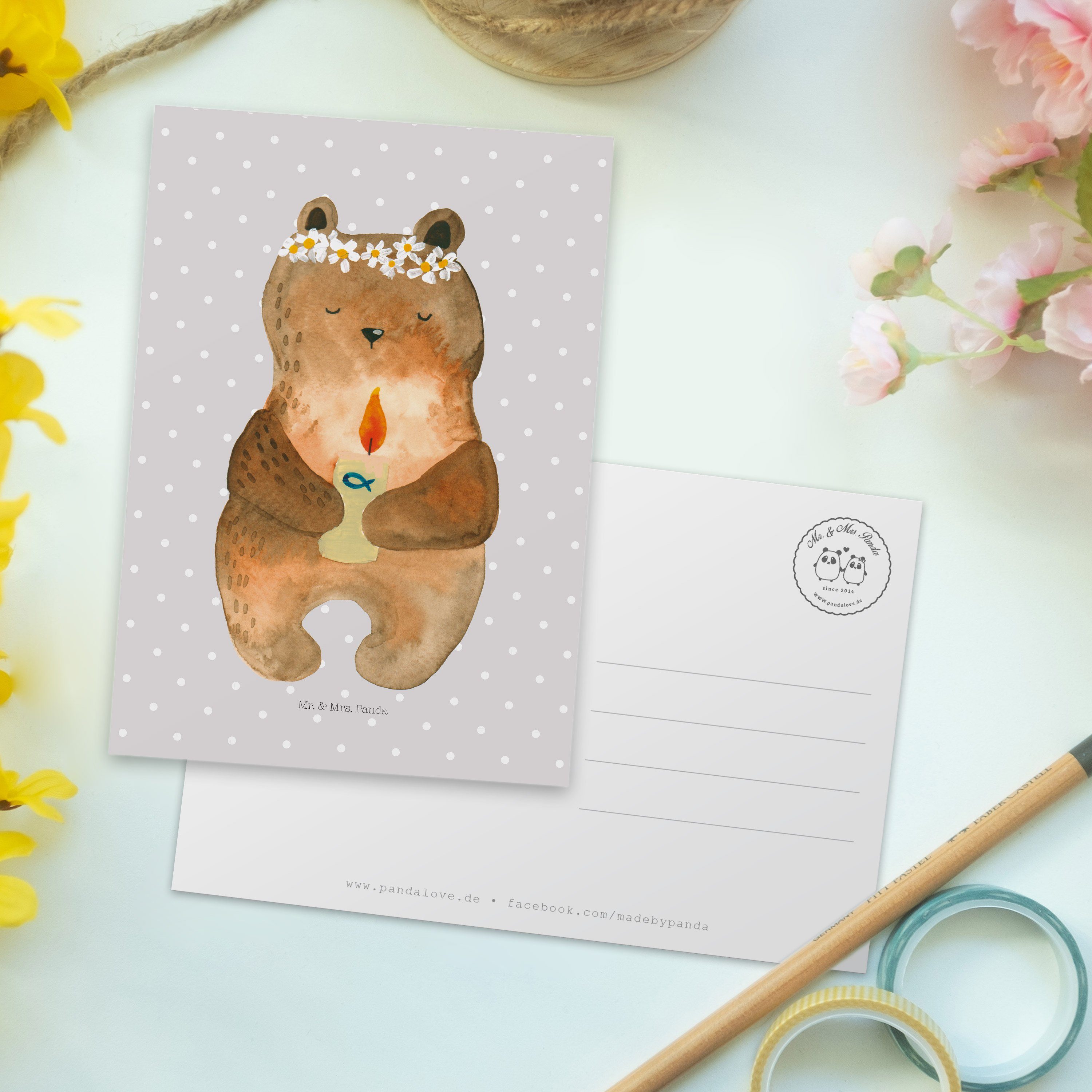 Mr. & Grau Pastell Panda Grußkarte, Kommunion-Bär Mrs. - - Postkarte Gesch katholisch, Geschenk