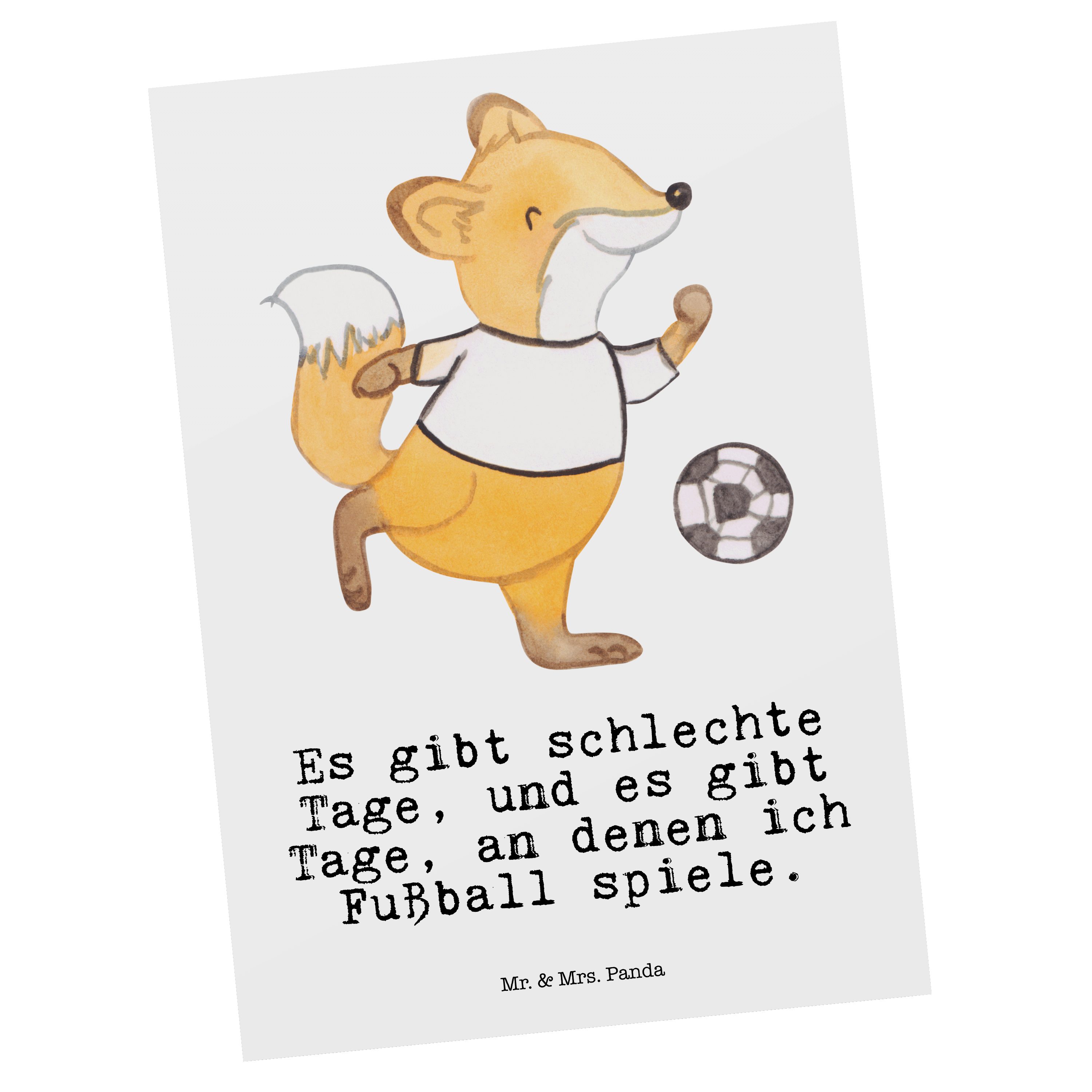 Mr. & Mrs. Panda Postkarte Fuchs Fußball spielen Tage - Weiß - Geschenk, Grußkarte, Sport, Bolze