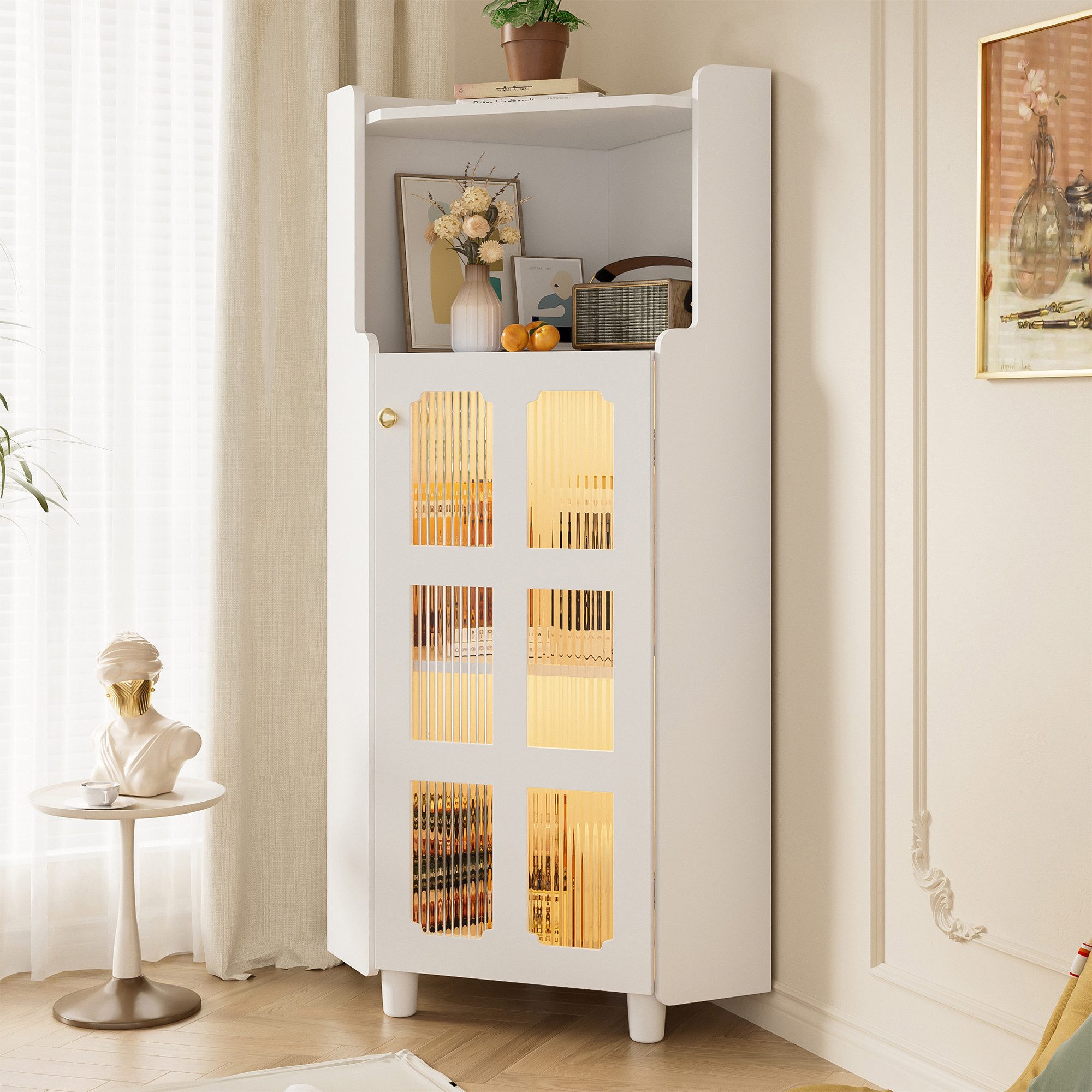 Yorbay Eckschrank mit APP-gesteuerter LED-Beleuchtung 3-Tier Eckregel, Dreieckiger Badkommode