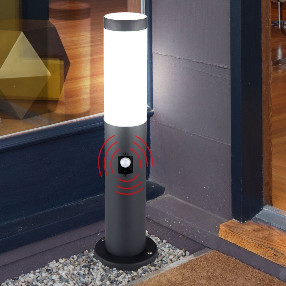 Außen-Stehlampe, inklusive, etc-shop LED Außen Anthrazit Pollerleuchte Warmweiß, mit Bewegungsmelder Leuchtmittel Standleuchte LED Sockelleuchte