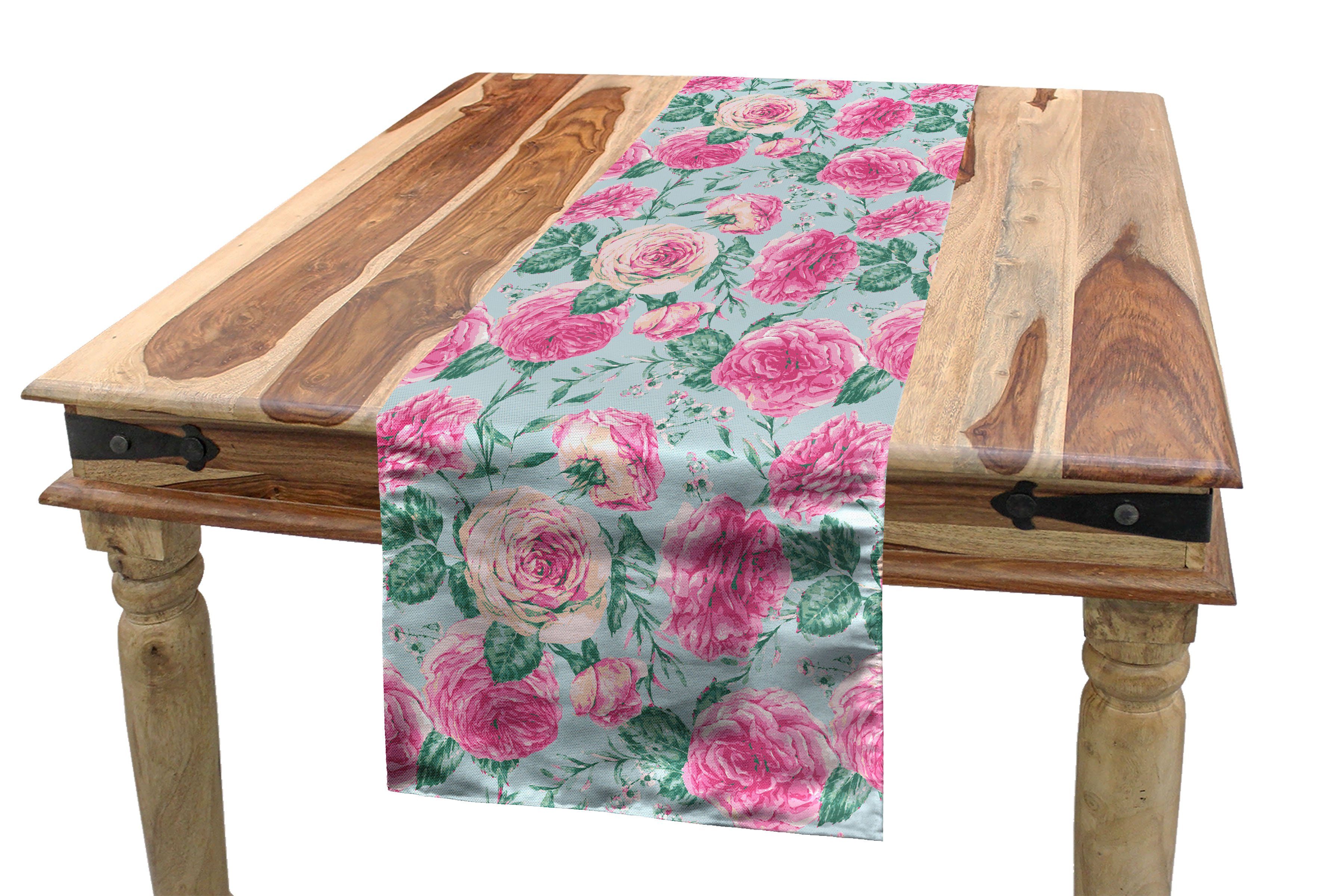 Abakuhaus Tischläufer Esszimmer Küche Rechteckiger Dekorativer Tischläufer, Vintage Rose Grunge Blumen Blick