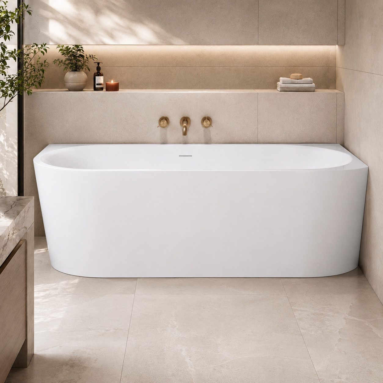 Belvit Badewanne halbfreistehend & freistehend aus Acryl – Eckbadewanne oder oval, Links, Mittig & Rechts, in 180x80 - 170x78 cm, mit Ablaufgarnitur