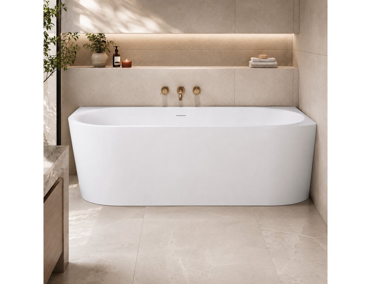 Belvit Badewanne halbfreistehend & freistehend aus Acryl – Eckbadewanne oder oval, Links, Mittig & Rechts, in 180x80 - 170x78 cm, mit Ablaufgarnitur