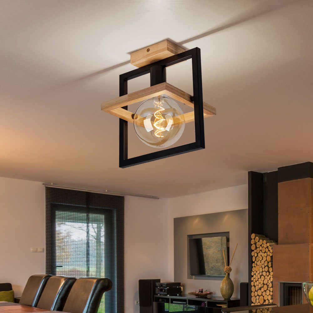 cm Leuchtmittel Holz Deckenlampe braun 25 Metall etc-shop inklusive, schwarz Deckenstrahler, Wohnzimmerleuchte nicht L