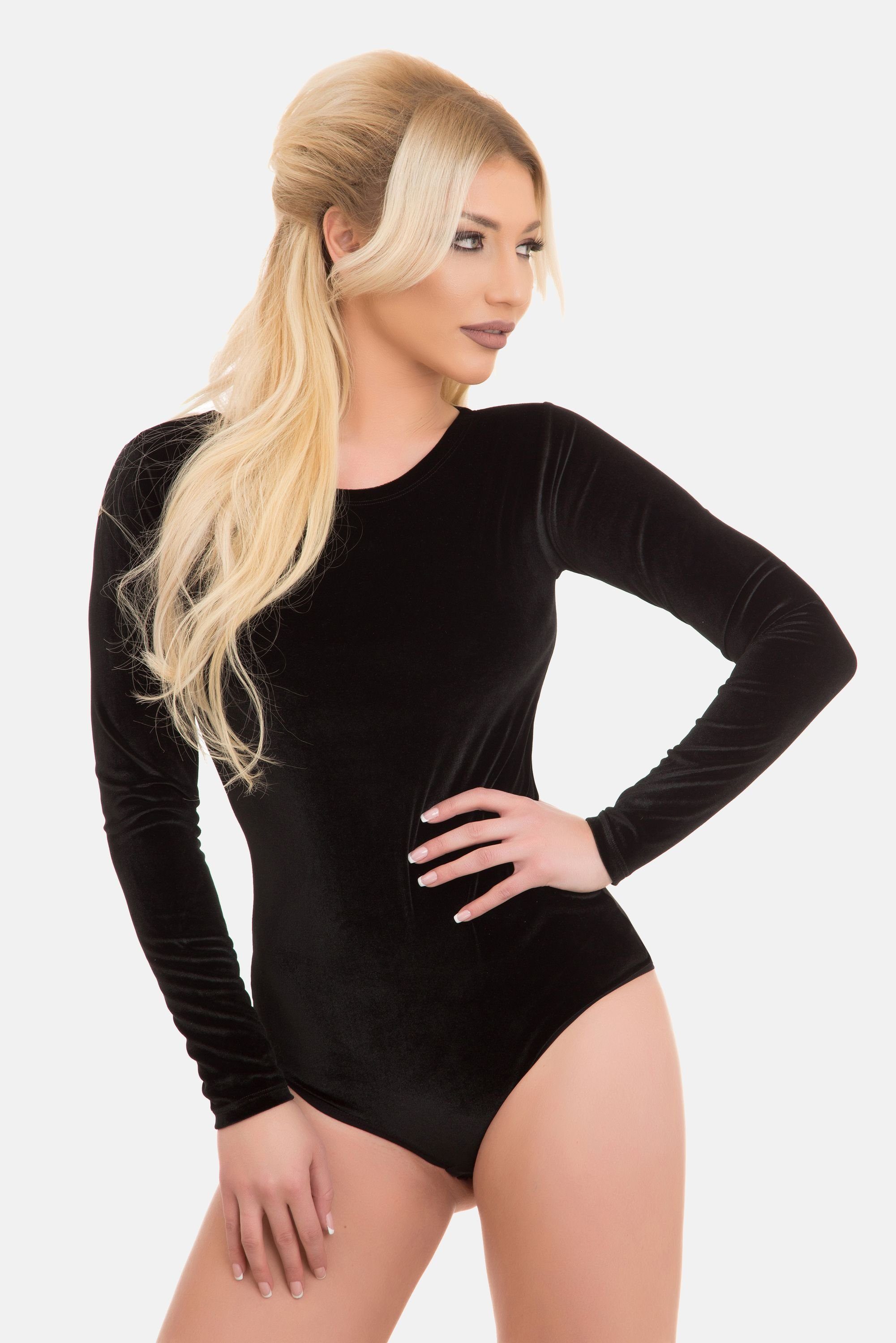 Evoni Body Velvet Damenbody Rundhals Langarm
