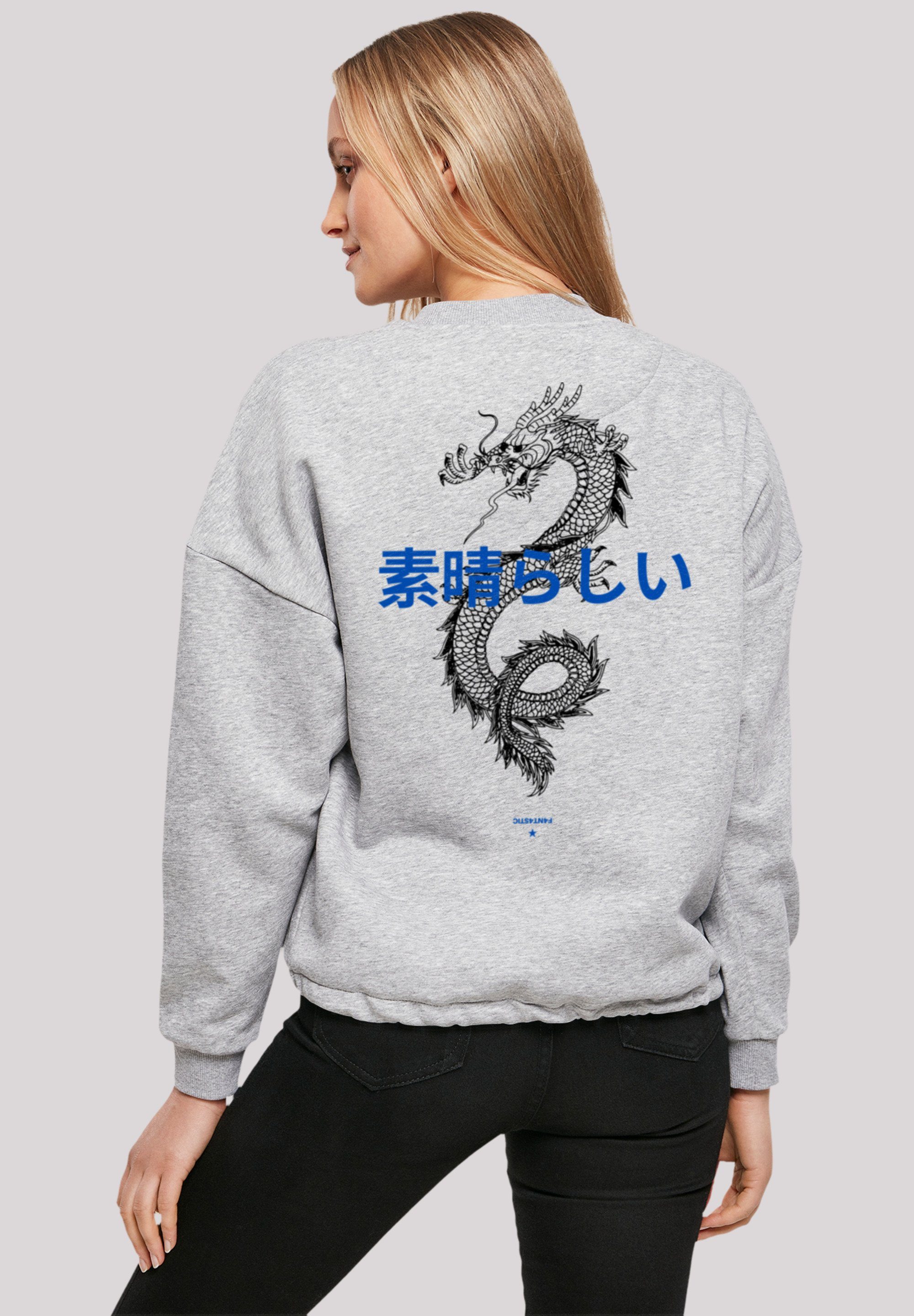 F4NT4STIC Sweatshirt Dragon Print heather grey