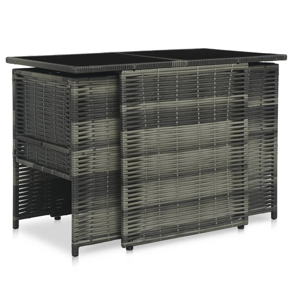 vidaXL Gartenlounge-Set 3-tlg. Bistro-Set mit Auflagen Poly Rattan Grau, (3-tlg)