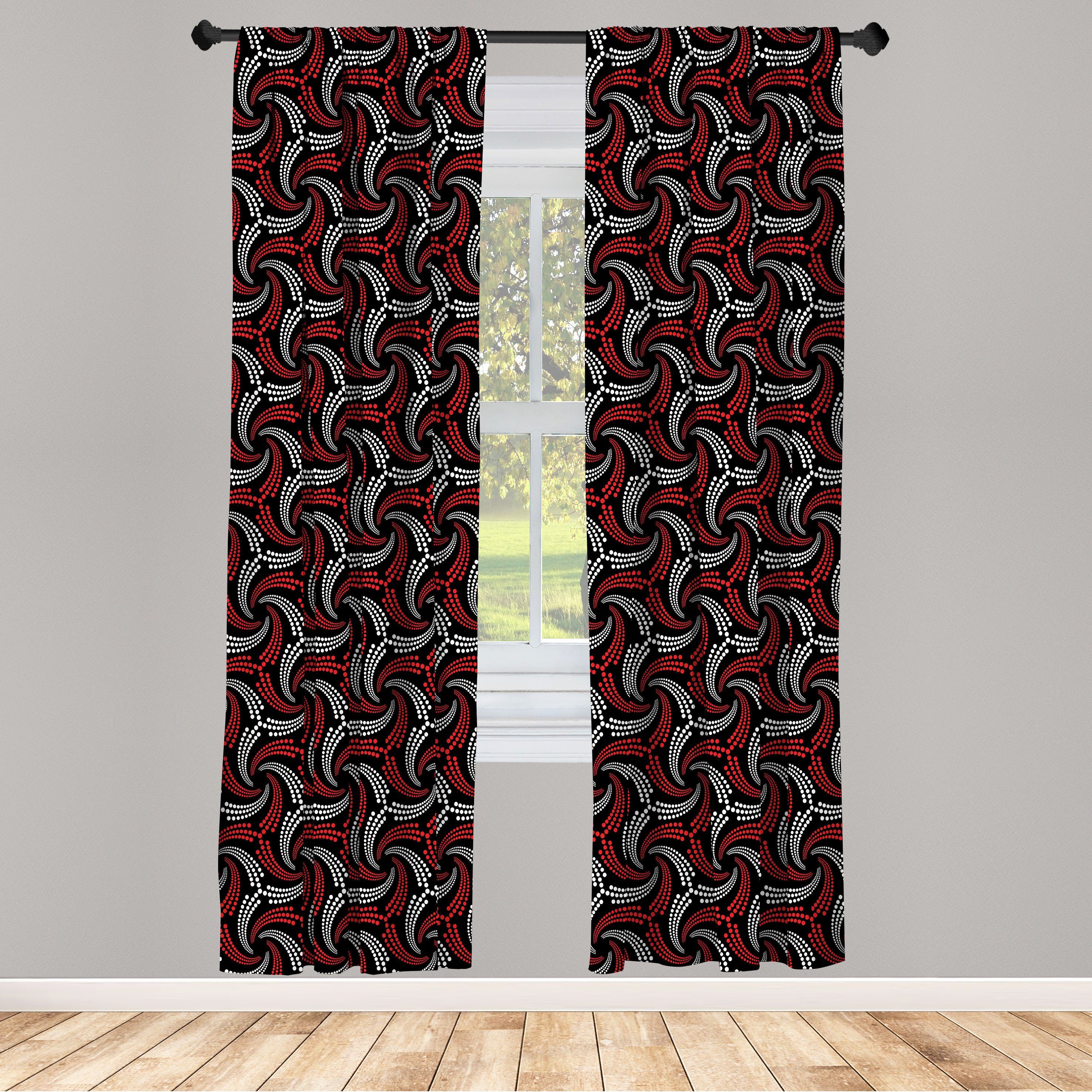 Gardine Vorhang für Wohnzimmer Schlafzimmer Dekor, Abakuhaus, Microfaser, Rot und Schwarz Kurvig und punktierte
