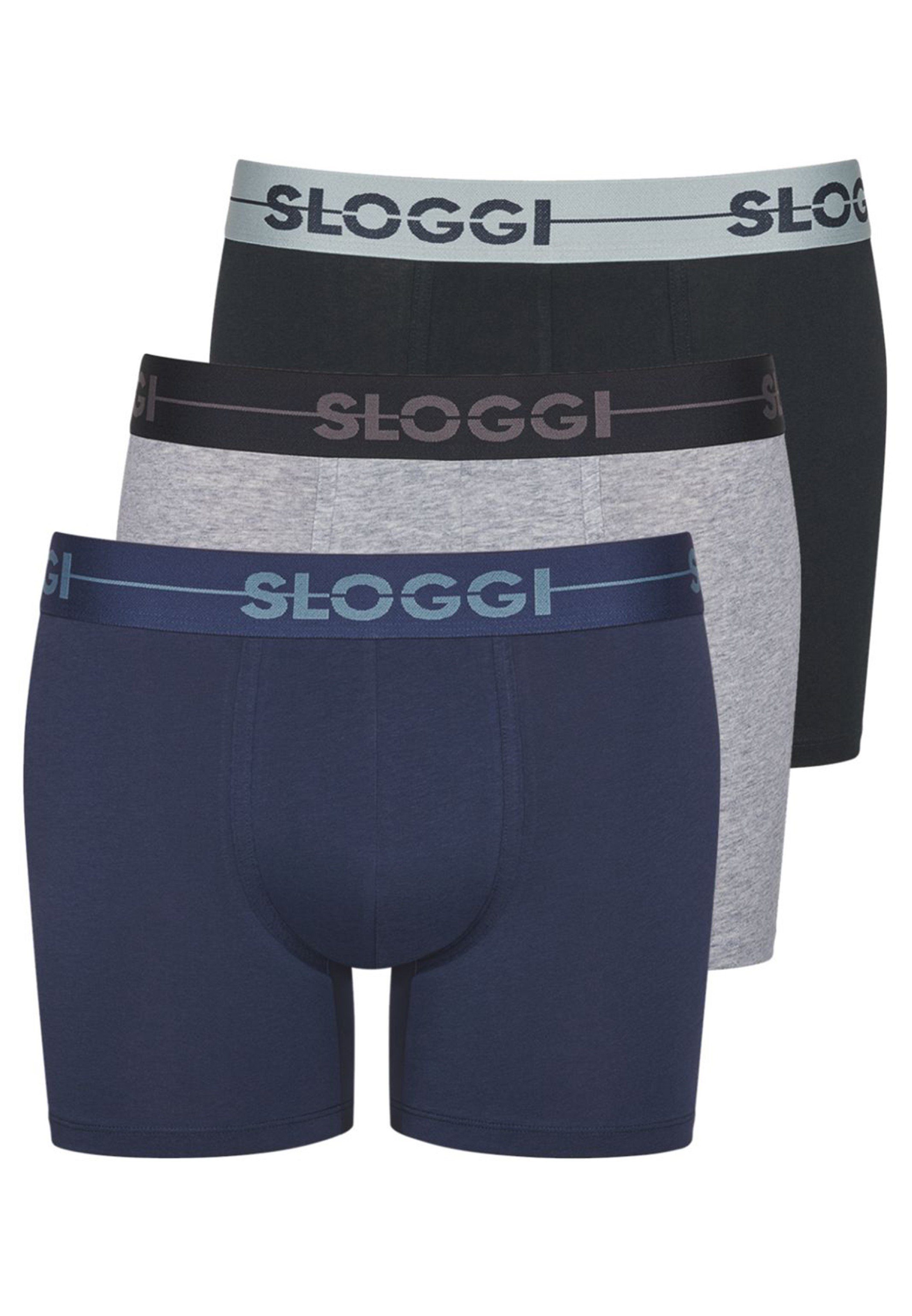 Sloggi Retro Boxer 3er Pack Go (Spar-Set, 3-St) Long Short / Pant - Baumwolle - Ohne Eingriff - Perfekter Sitz Blue - Dark Combination