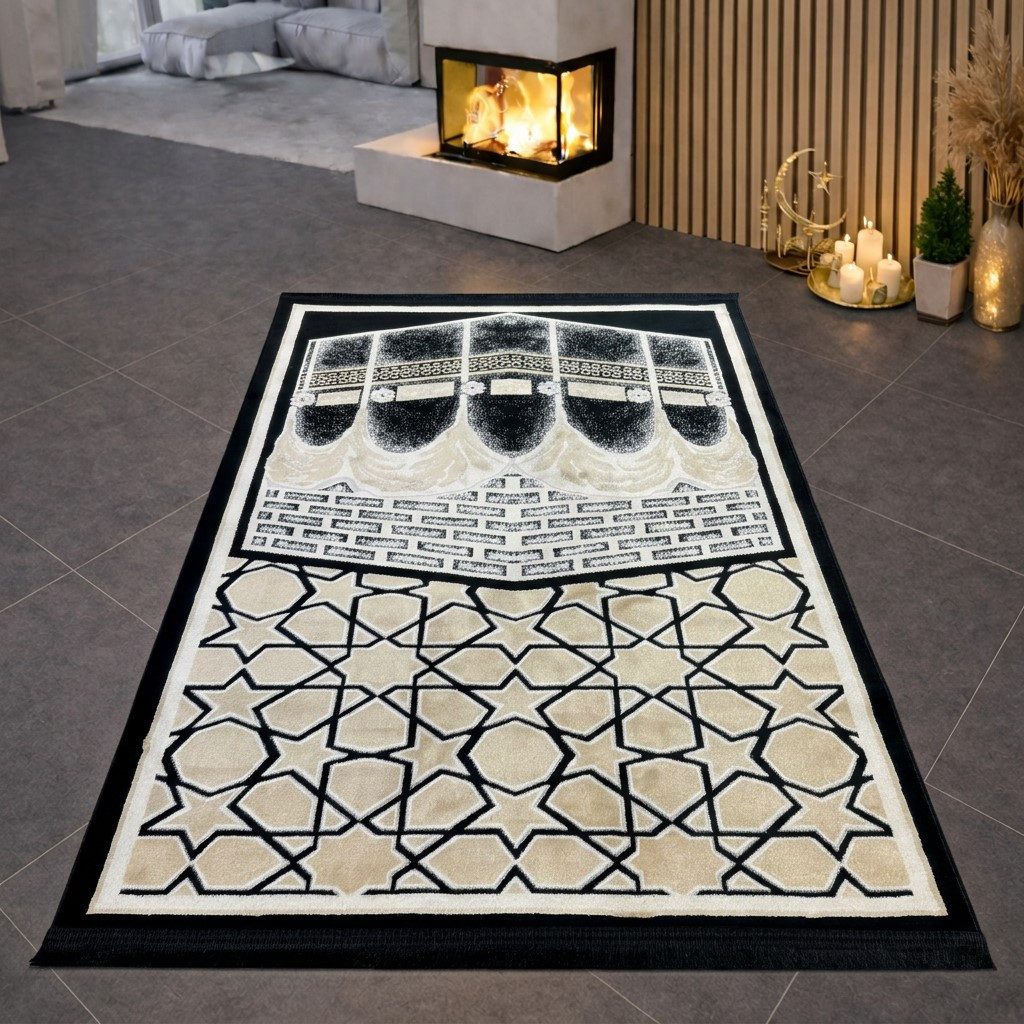 Carpetia Teppich Moderner Gebetsteppich mit Kaaba-Motiv und geometrischem Design, rechteckig