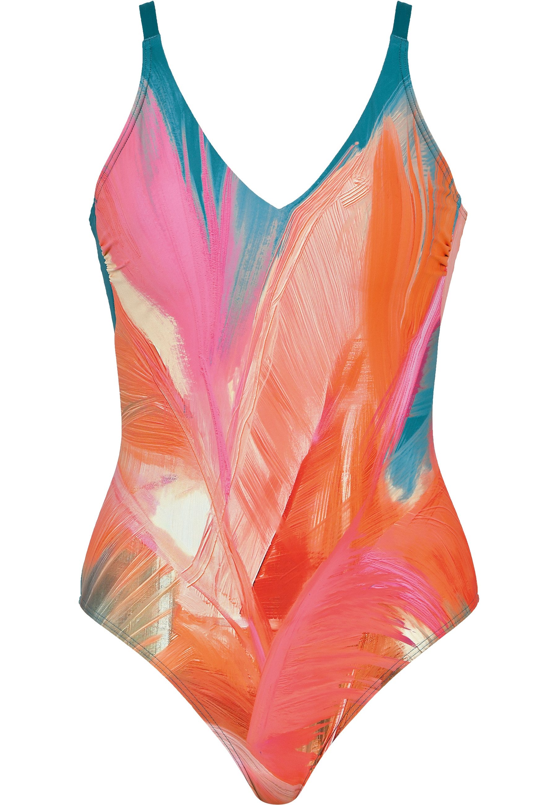 Naturana Badeanzug Calypso V-Ausschnitt, Feder-Optik, bequem, modisch, gemustert