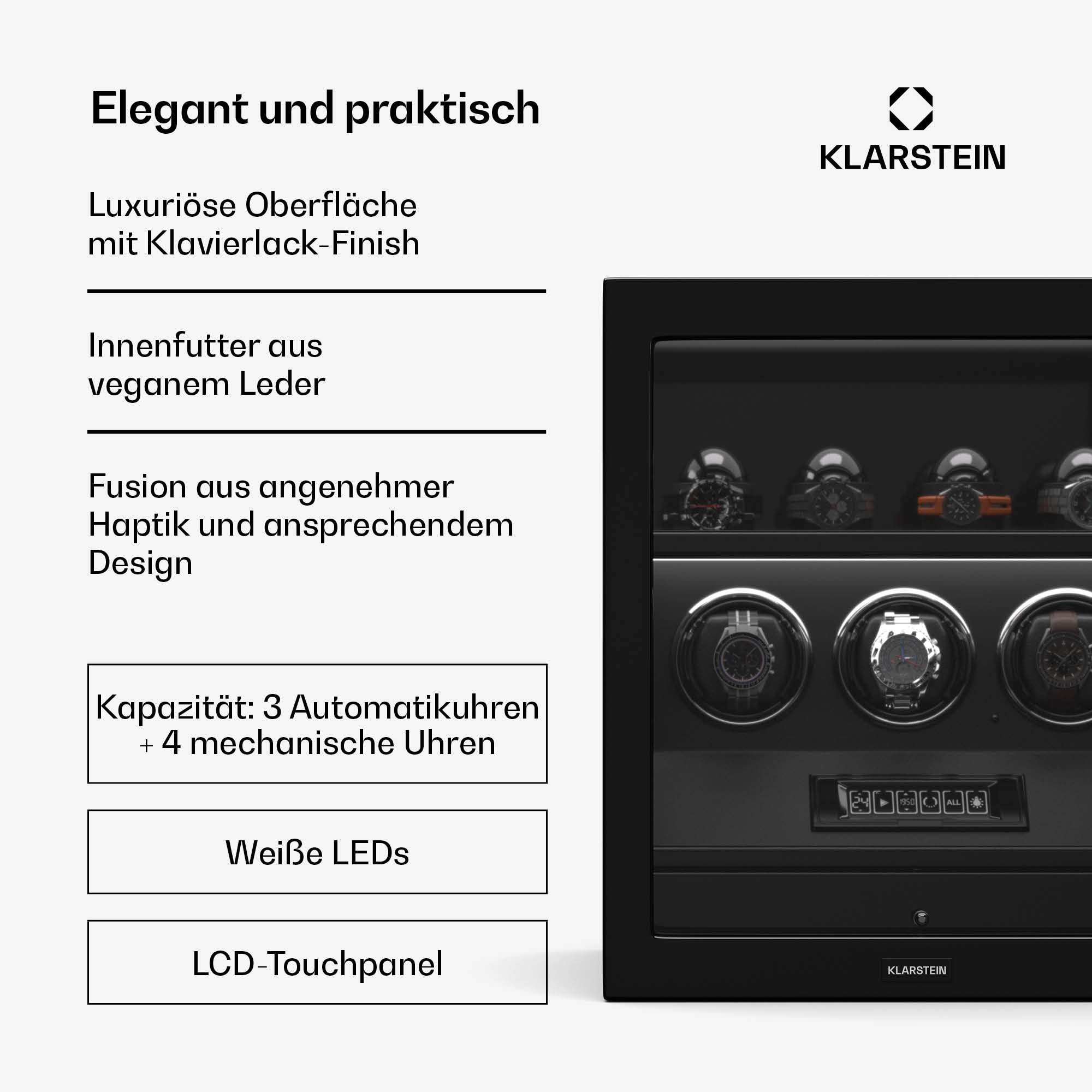 Klarstein Uhrenbeweger SecureTouch 3+4, Uhrenboxen Uhrenkasten Uhrenbeweger 7 Uhren
