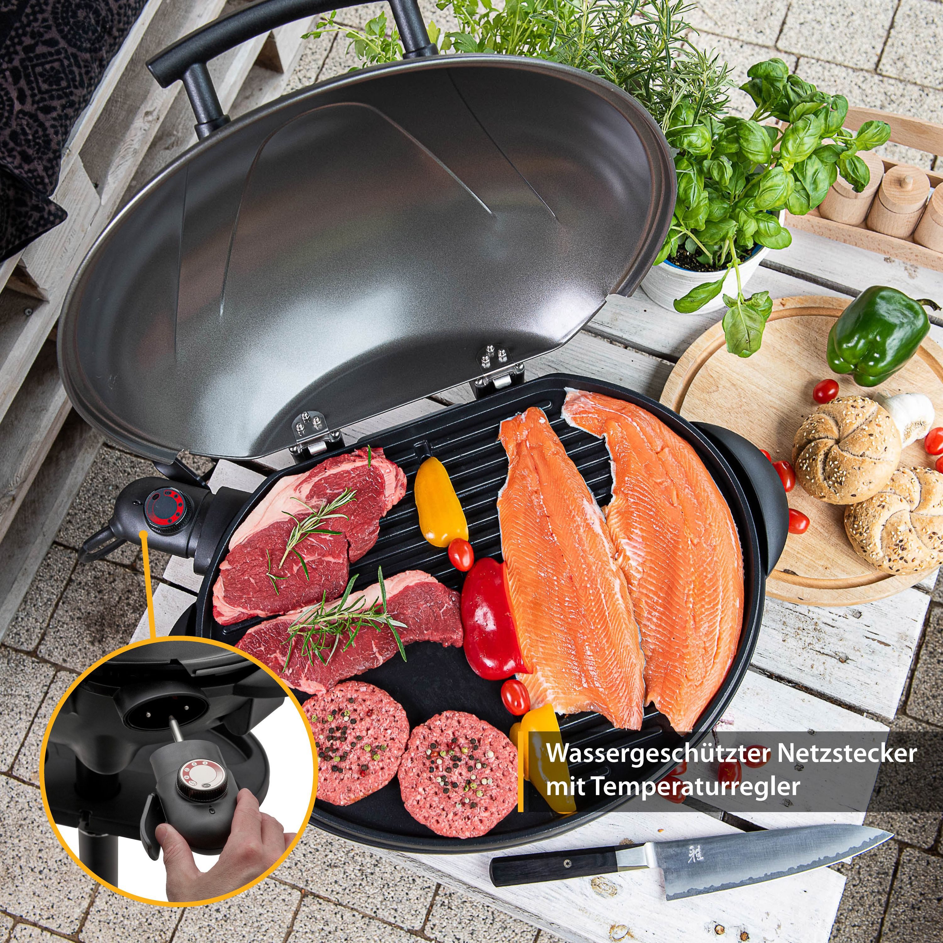 TZS FIRST AUSTRIA Standgrill 2in1 Standgrill 2400W, Kugelgrill mit Thermometer & Tropfschale, 2400 W, Elektrischer Grill mit Standfuß, Deckel & Ablage – Bild 5 von 5