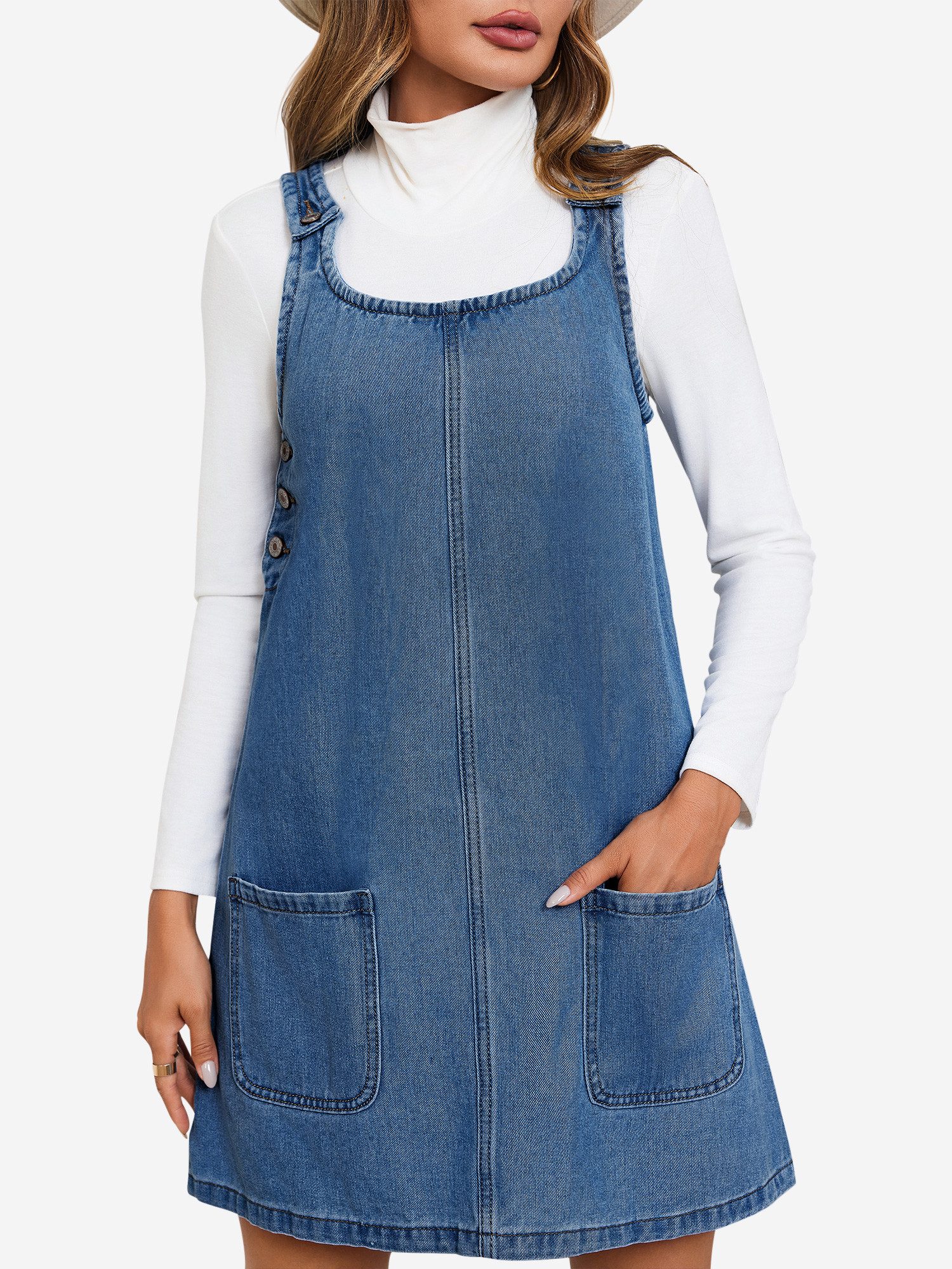 Imily Bela Jeanskleid Ärmellose Kleid mit Rundhals (Packung, 1-tlg., 1per-Pack) mit Eingrifftaschen – Bild 4 von 5