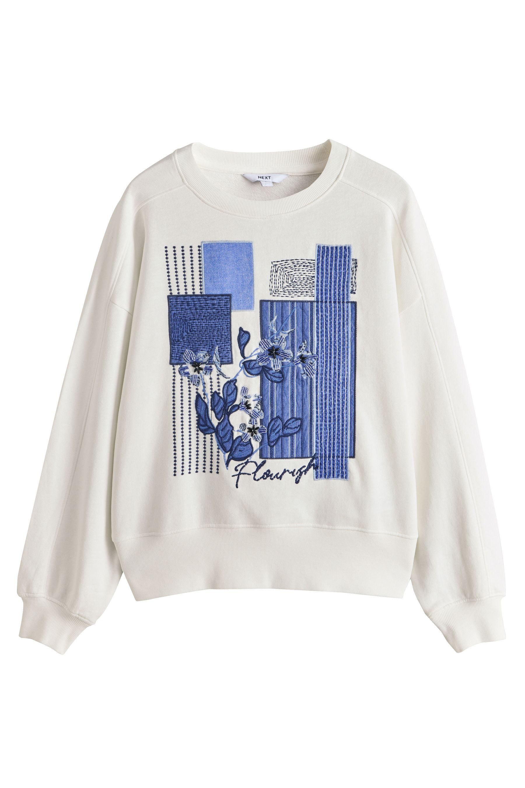 Next Sweater Sweatshirt mit Patchwork, Grafik und Stickerei (1-tlg)