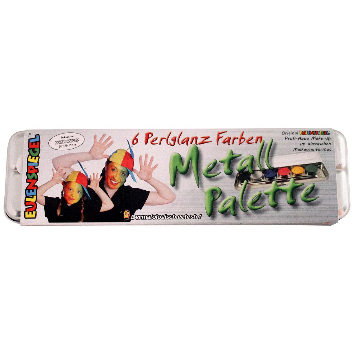 Theater Schminkpalette Profi Aqua Perlglanz Metall-Palette mit 6 Farben und Profi Pinsel