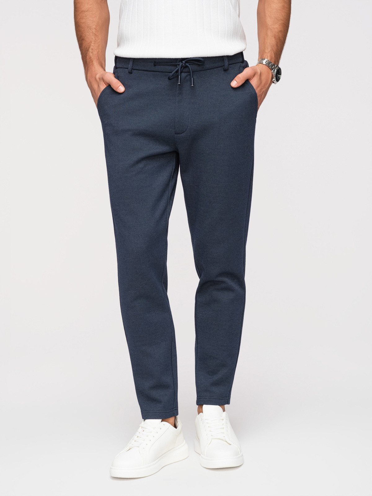 OMBRE Chinos Herren Carrot-Fit Chino mit Jacquard-Muster Navy XL (kein Set, 1-tlg) Strukturiertes Gewebe, Jacquard-Finish