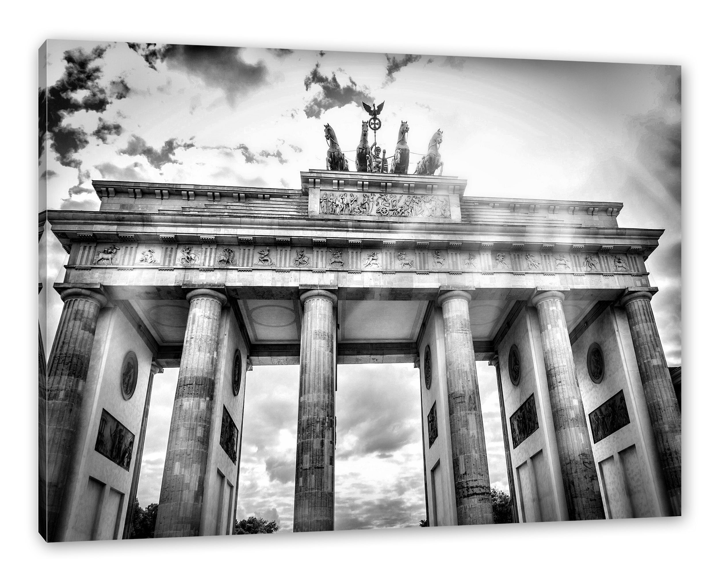 Pixxprint Leinwandbild Brandenburger fertig St), Berlin, Tor Zackenaufhänger Leinwandbild inkl. (1 Brandenburger Berlin bespannt, Tor