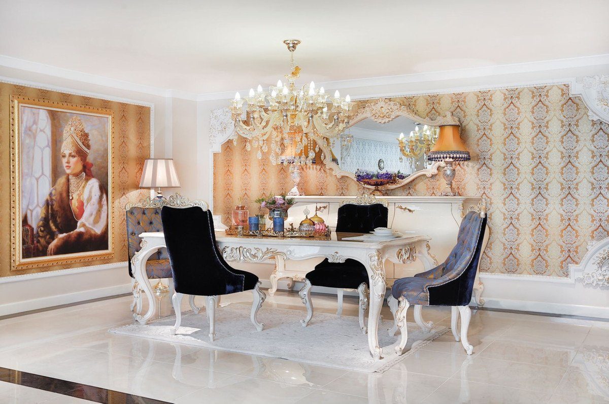 - Casa Luxus / Esszimmer im Prunkvolle - Padrino 6 Barock Blau Esstisch Esszimmerstühle Gold Luxus Weiß Barockstil 1 - / Esszimmermöbel Set Esszimmer-Set & Qualität