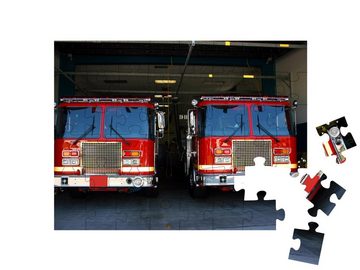 puzzleYOU Puzzle Feuerwehrautos in einer Feuerwache, 48 Puzzleteile, puzzleYOU-Kollektionen Feuerwehr