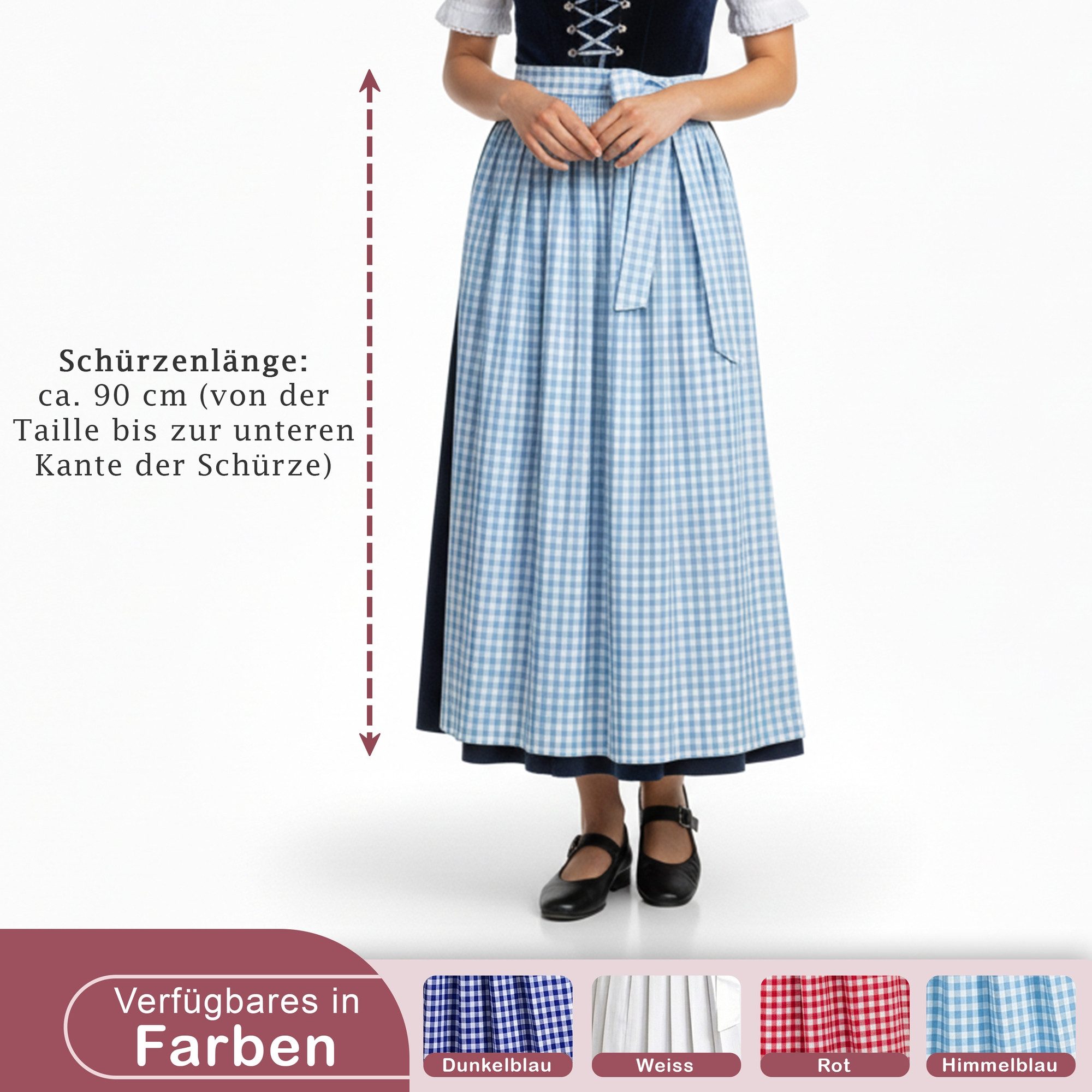 German Wear Dirndlschürze GW1601-3, Lange Dirndlschürze Trachtenschürze 90cm