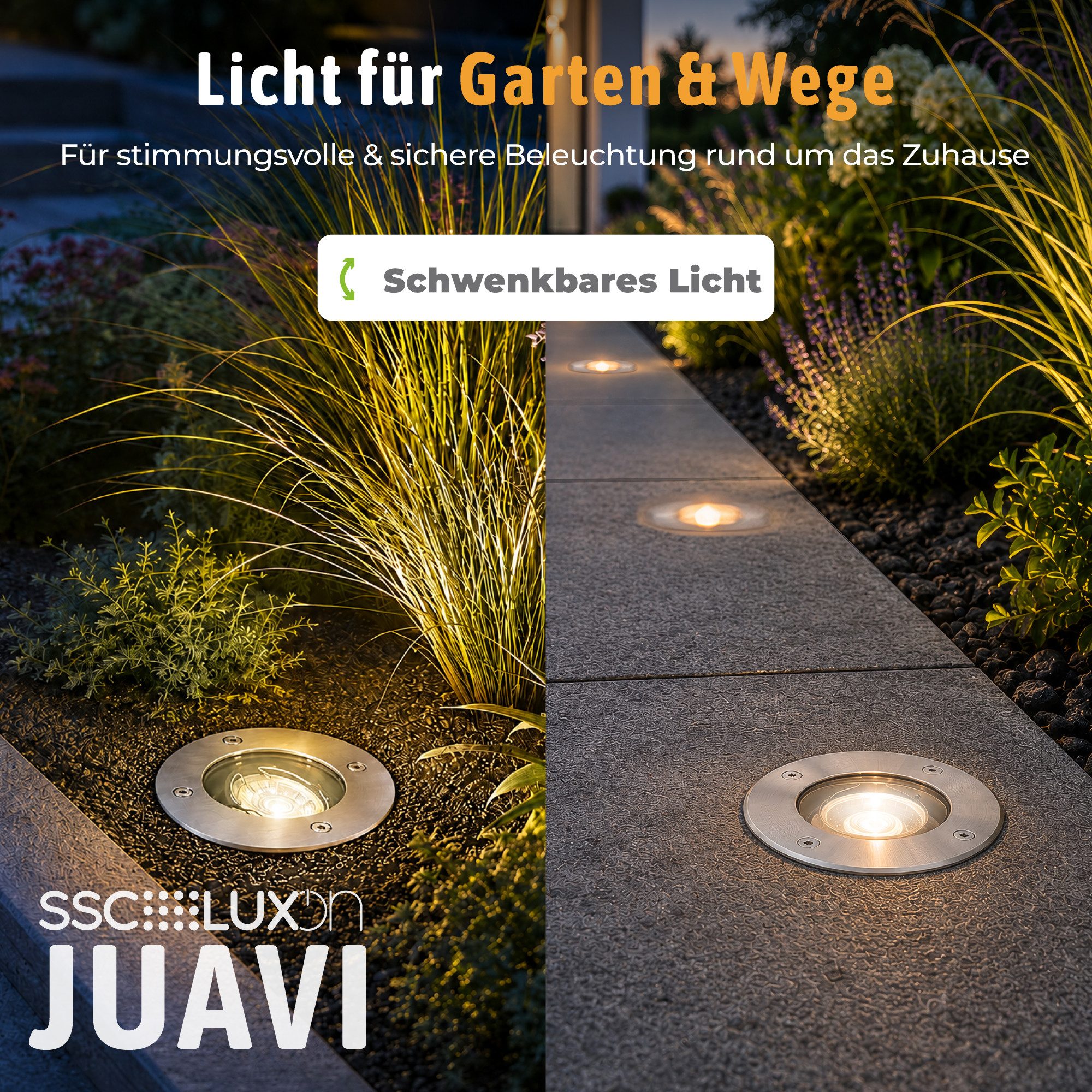 SSC-LUXon LED Gartenstrahler Schwenkbarer LED Bodenspot JUAVI mit WLAN RGB LED GU10 4W, Smart
