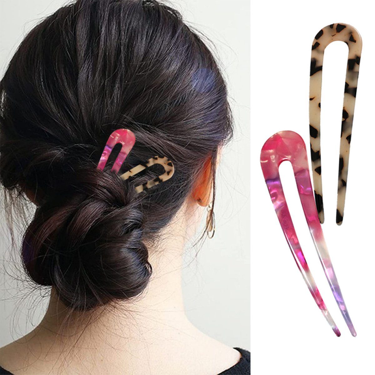 Haarspange,für U-förmige Haarnadel,Französisch Mehrfarbig1 Jormftte Stil Haarnadeln Frauen Haarstyling