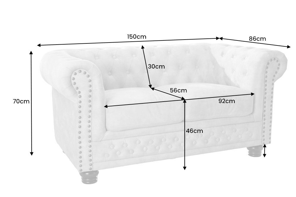 im vintage 1 riess-ambiente Federkern taupe, Couch 2-Sitzer CHESTERFIELD · Sofa grau · mit Teile, · Chesterfield-Design 150cm