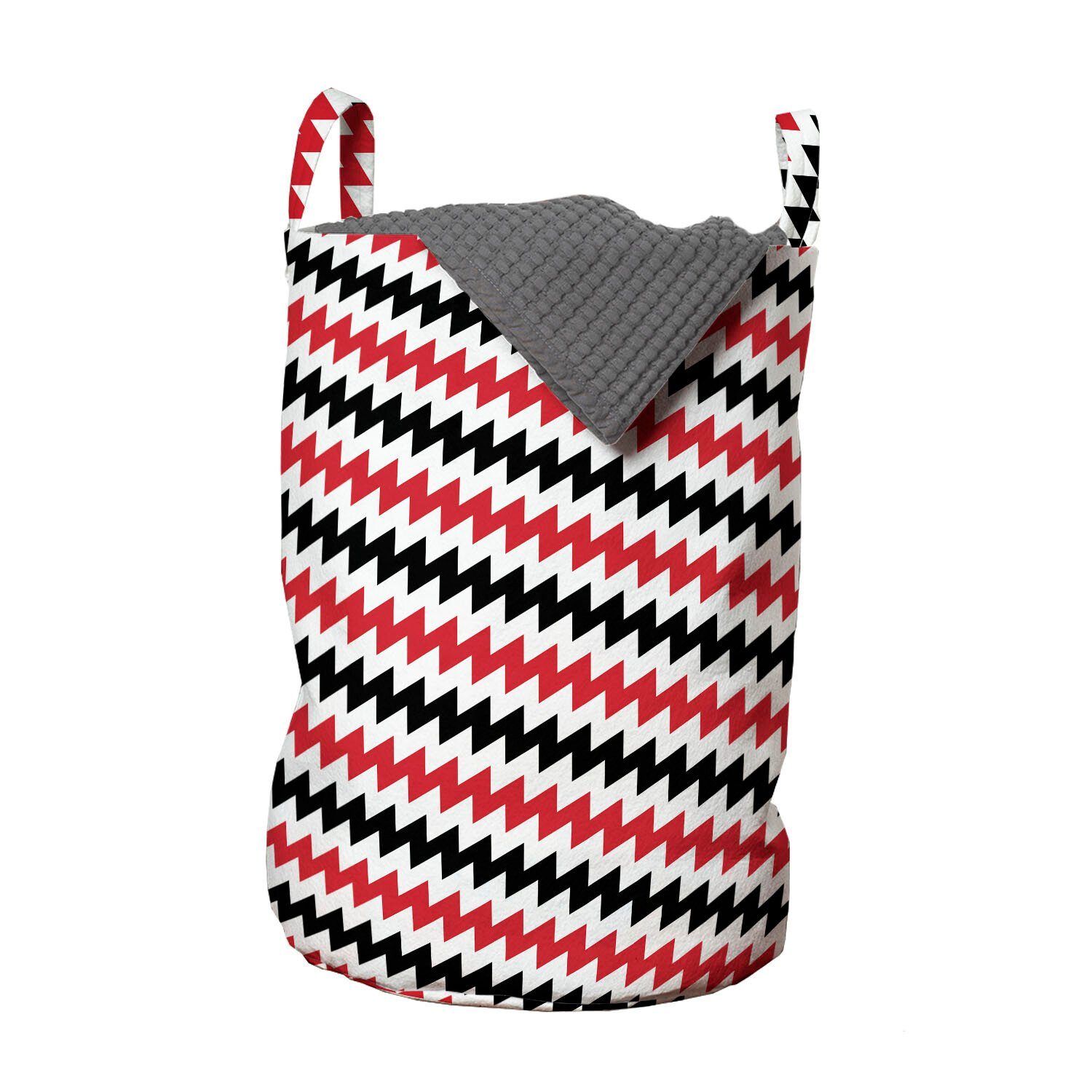 Abakuhaus Wäschesäckchen Wäschekorb mit Griffen Kordelzugverschluss für Waschsalons, rot schwarz Zick-Zack-Linien Chevron
