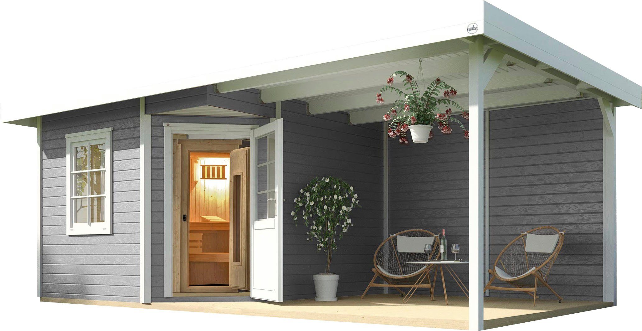 weka Saunahaus Salo, BxTxH: 646 x 338 x 237 cm, 68 mm, (Set) 7,5 kW-Ofen mit digitaler Steuerung