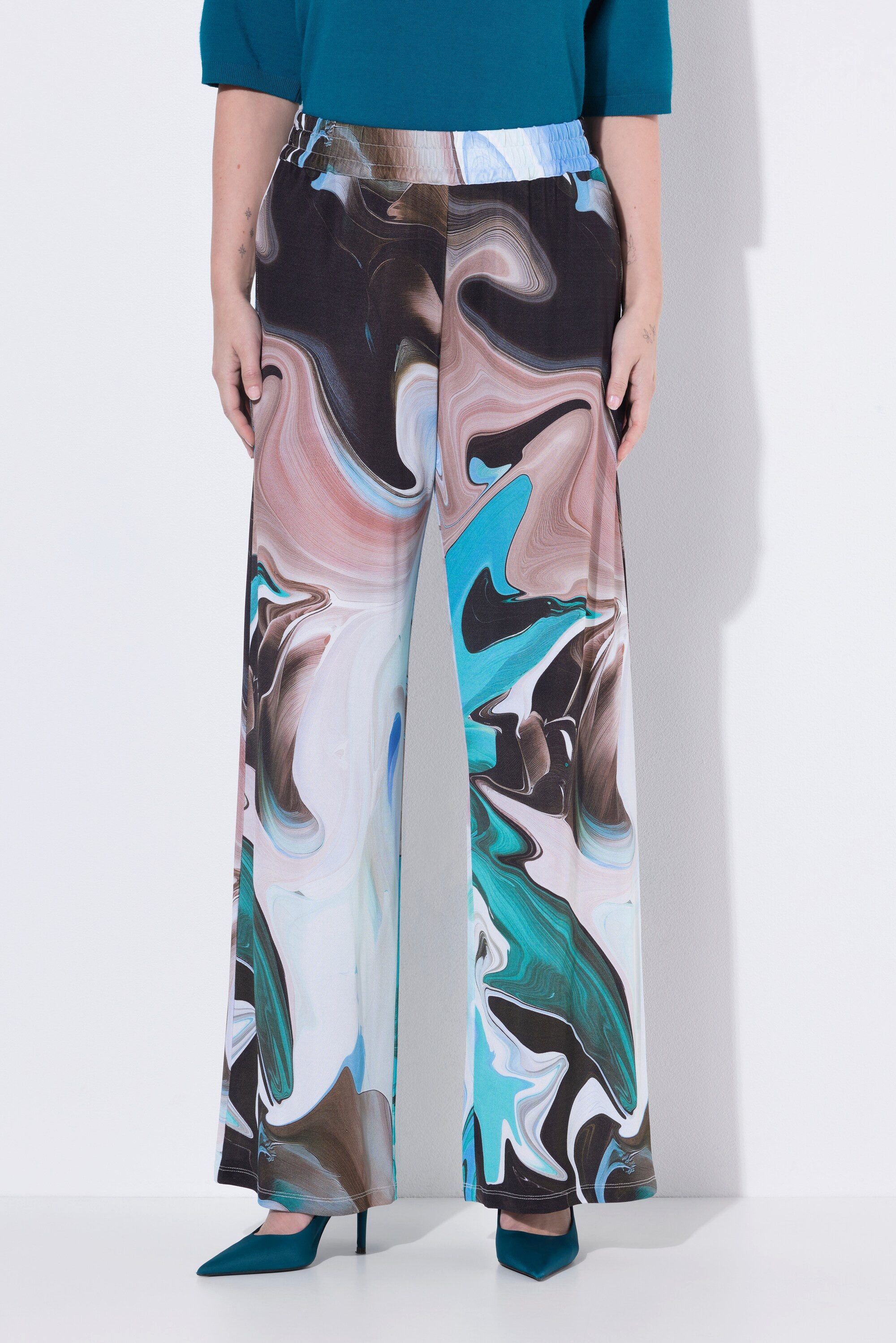 Ulla Popken Schlupfhose Slinkyhose Marmor-Design weites Bein Elastikbund