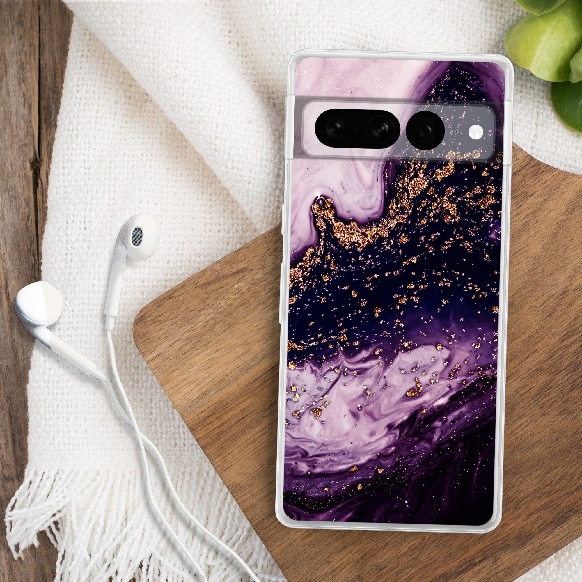 MuchoWow Handyhülle für Google Pixel 7 Pro Marmor - Gold - Naturstein, Phone Case, Silikon, Schutzhülle Dünn