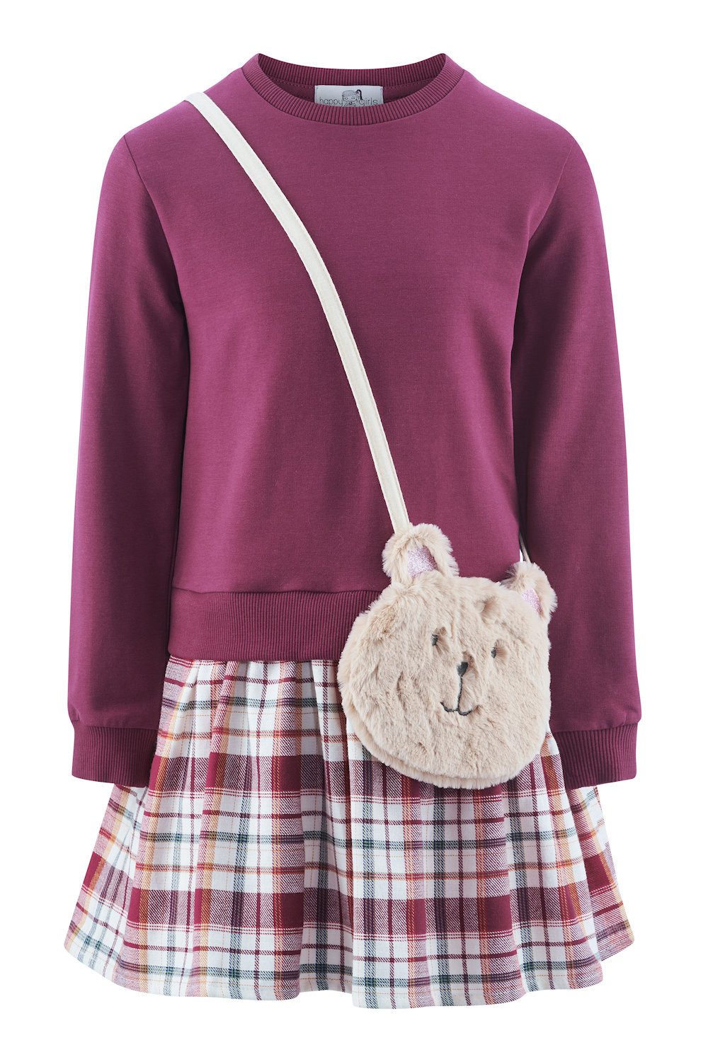 A-Linien-Kleid Happy girls Kleid Langarm Sweatshirtkleid Teddy Tasche berry