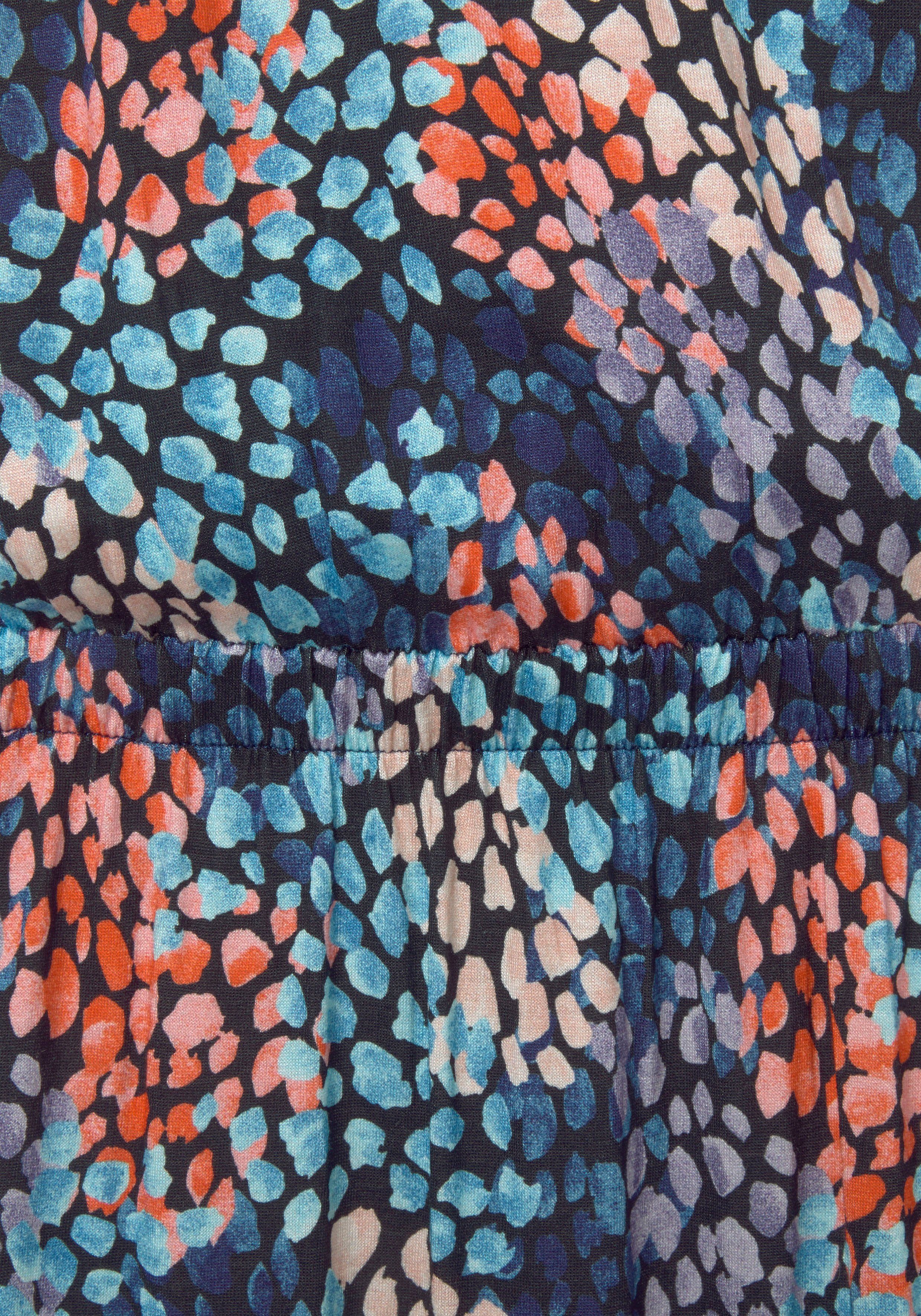 blau-koralle bedruckt Tupfenprint Maxikleid mit s.Oliver